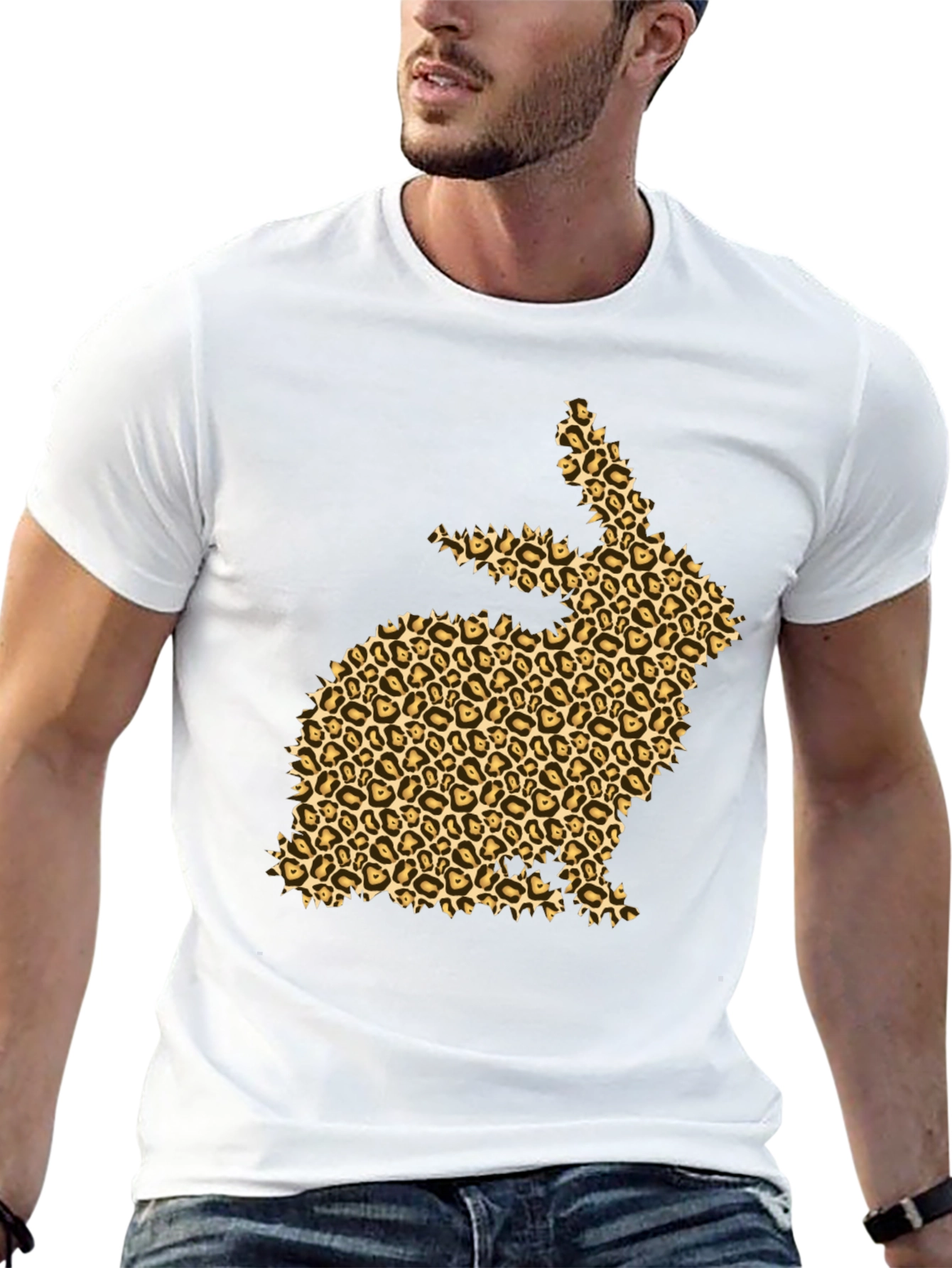 Black Leopard Print Bunny Black T-Shirt view 13