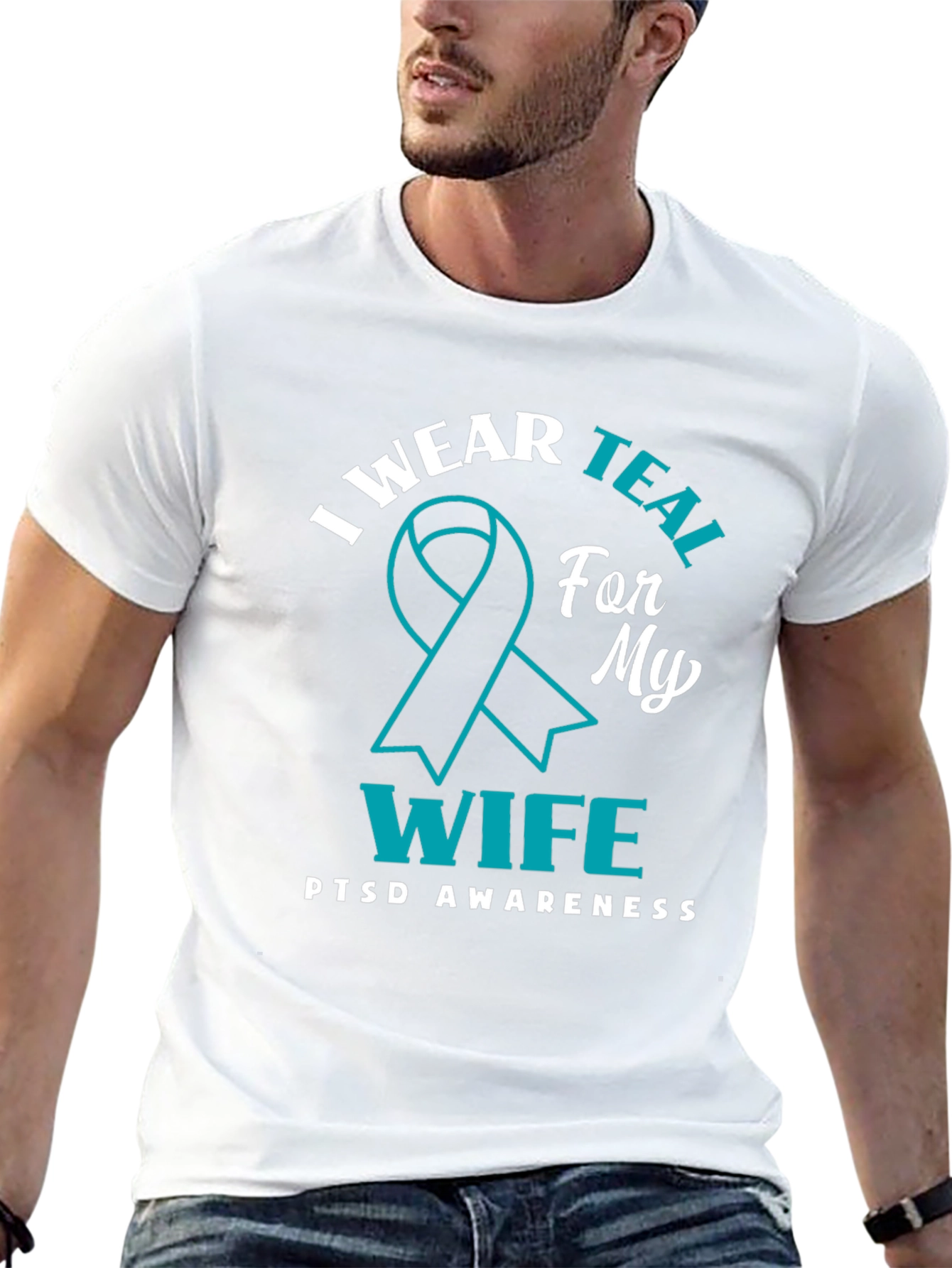 Black PTSD Awareness T-Shirt: I Wear Teal For My Wife view 13