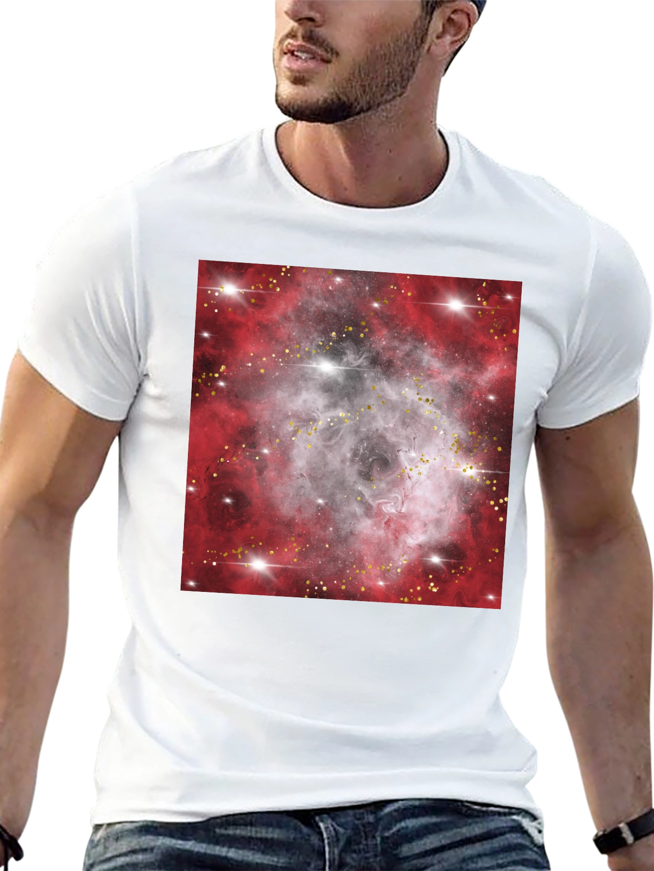 Black Galaxy Nebula Print Black T-Shirt view 13