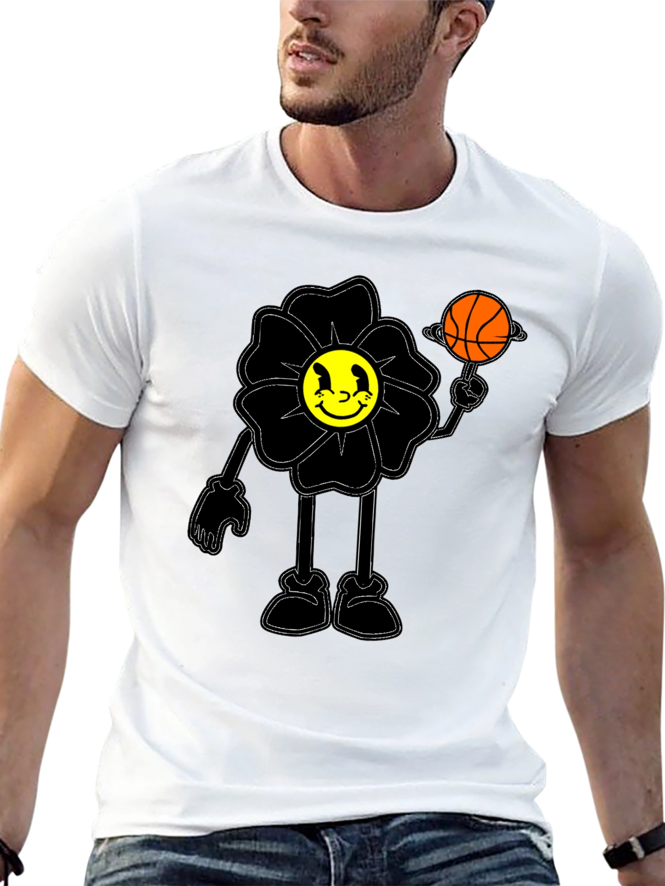 Black Smiley Flower Graphic Tee - Trendy Black T-Shirt view 13