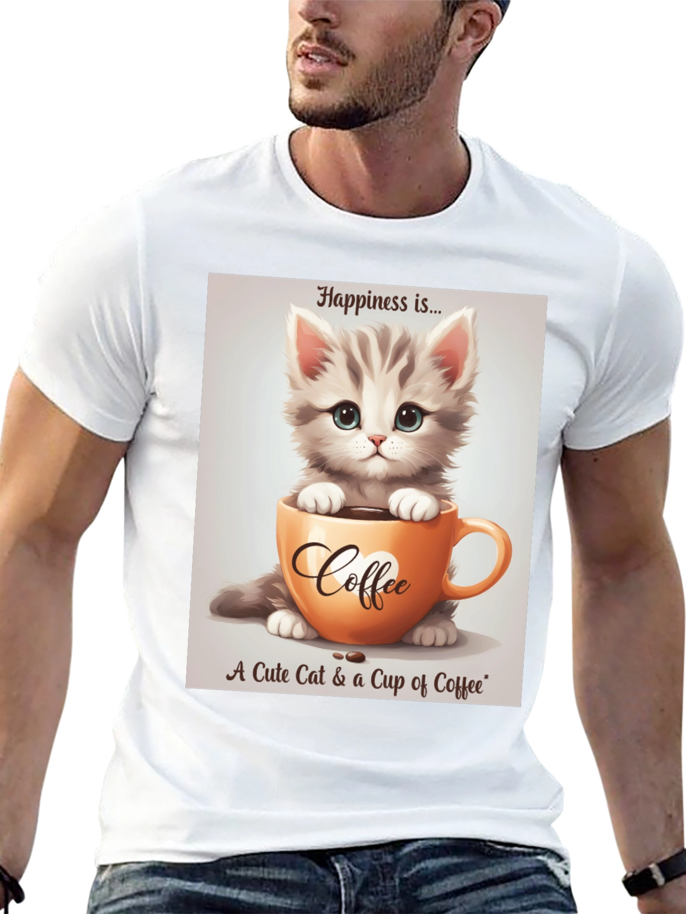 Black Cute Kitten and Coffee T-Shirt - Happiness Is... view 13