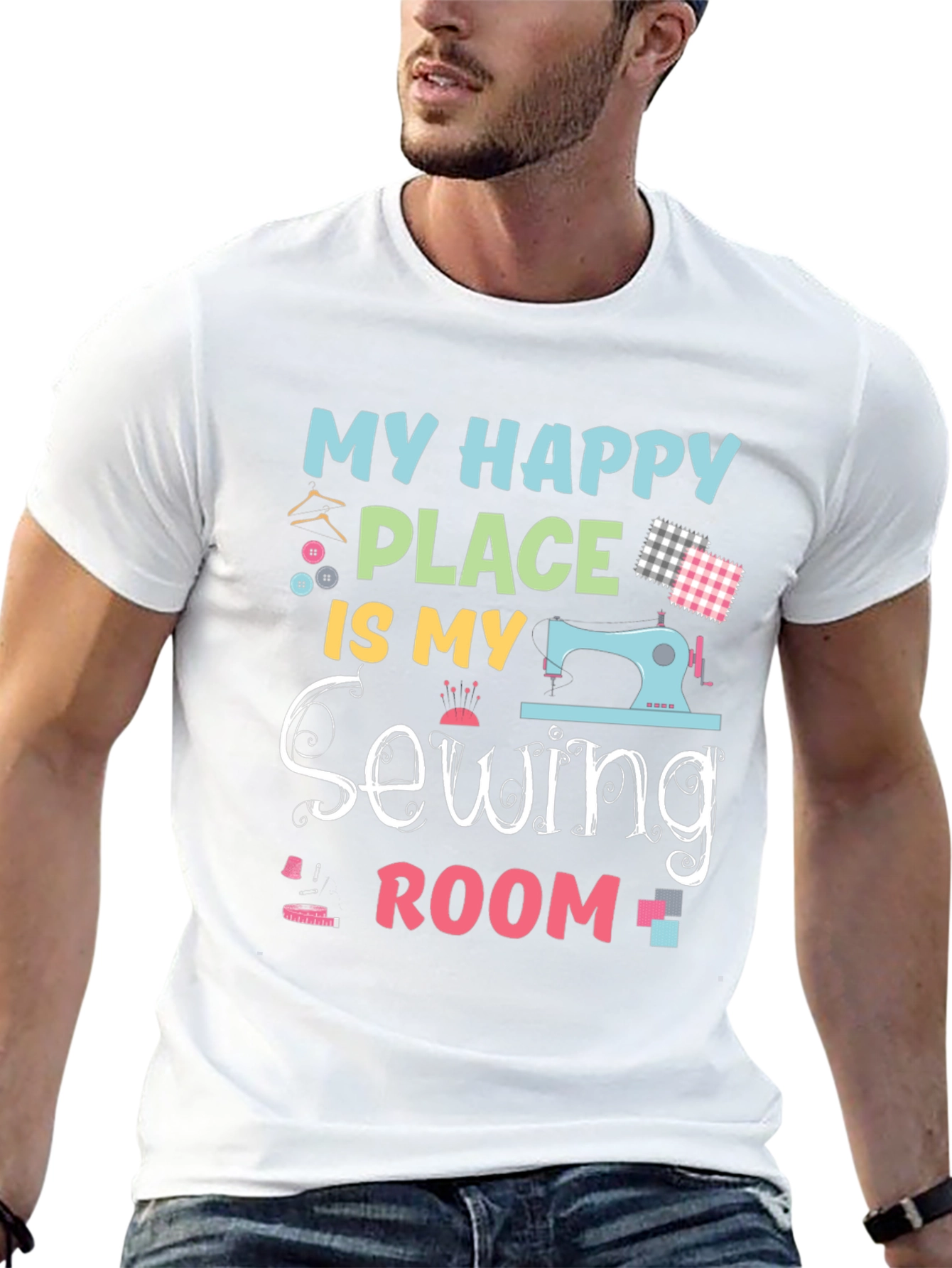 Black My Happy Place is My Sewing Room T-Shirt view 13