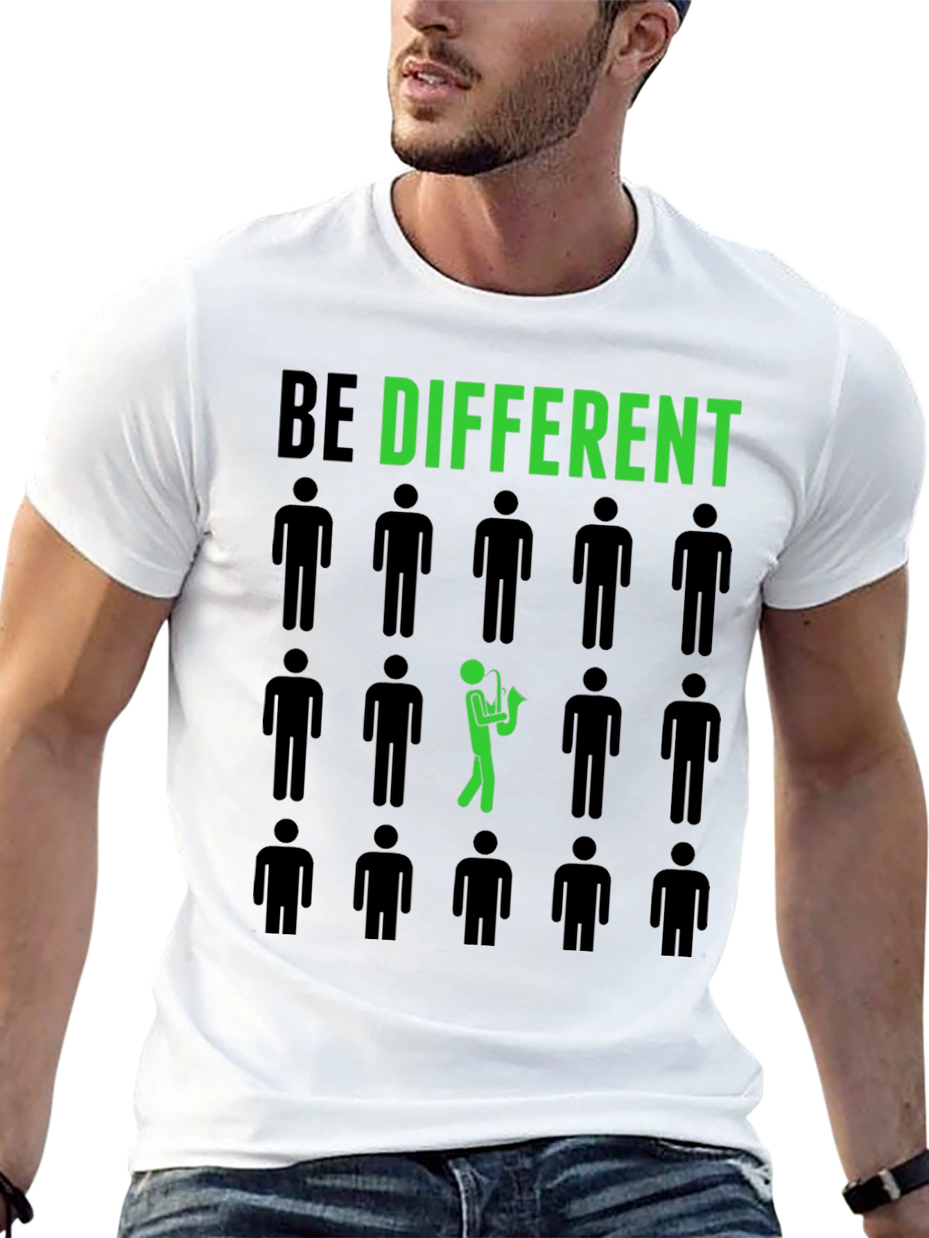 Black Be Different Saxophone Graphic Tee - Black Cotton Shirt view 13
