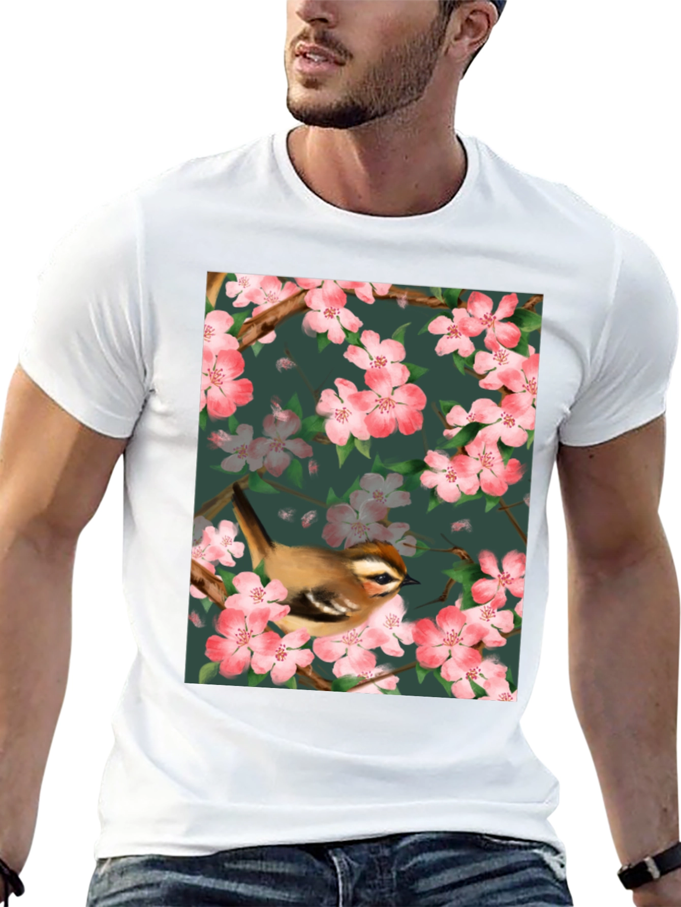 Black Bird & Blossom Graphic Tee - Nature Lover's Shirt view 13