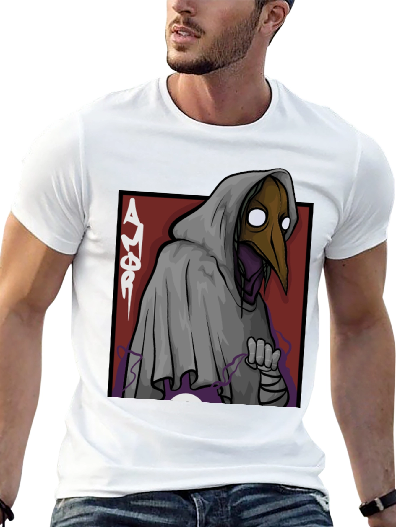 Black Plague Doctor Graphic Tee - Black Cotton T-Shirt view 13