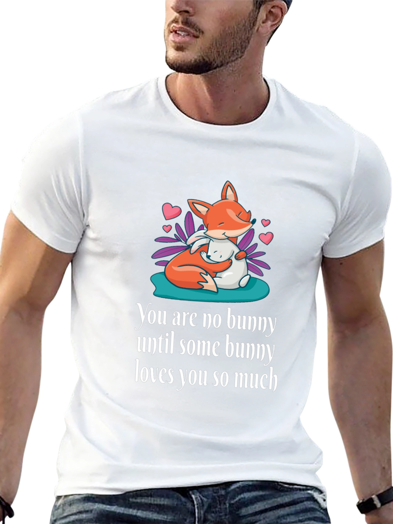 Black Cute Fox & Bunny Graphic T-Shirt - Unisex Soft Cotton Tee view 13
