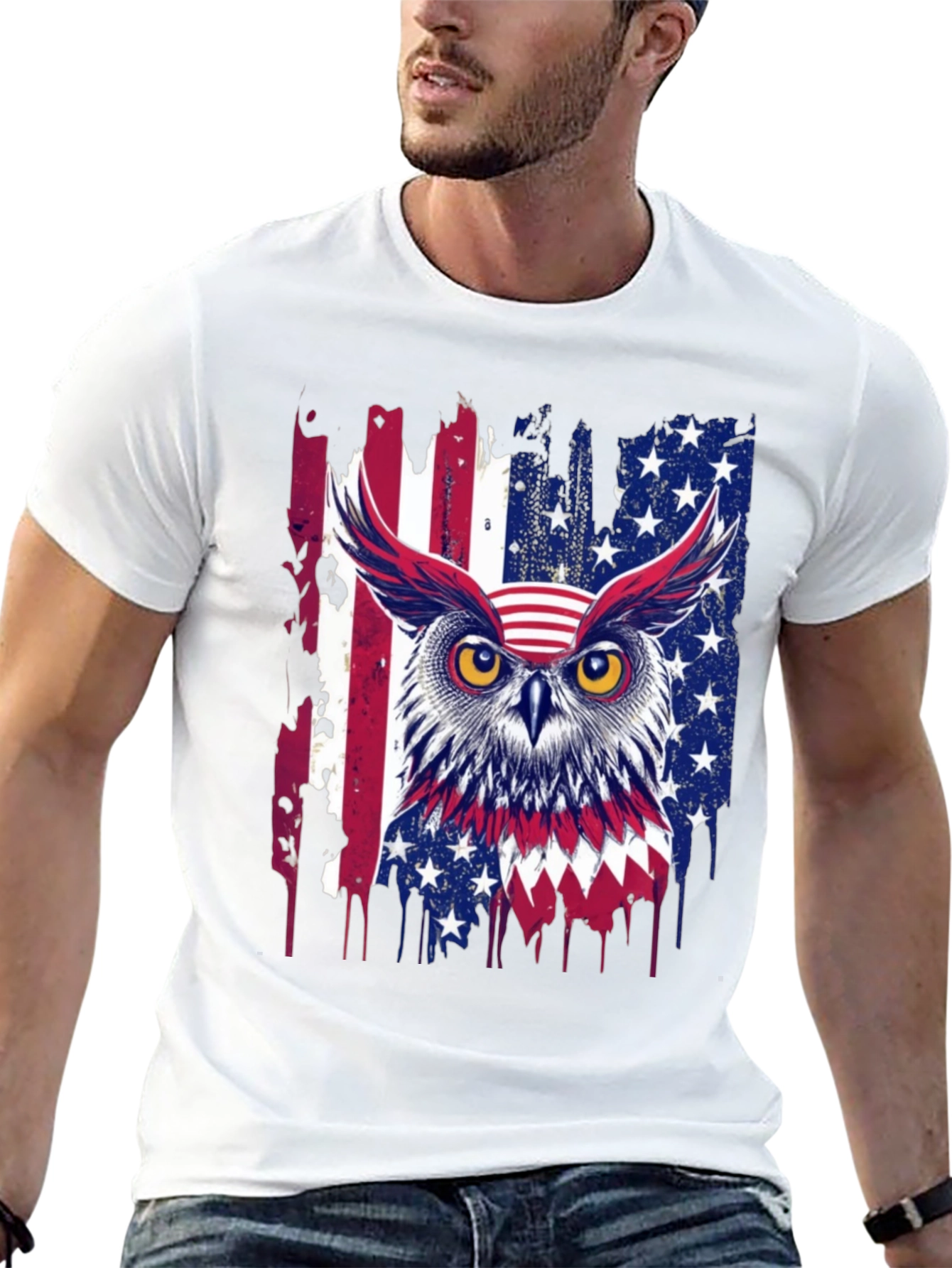 Black American Owl T-Shirt Patriotic USA Flag Tee view 13