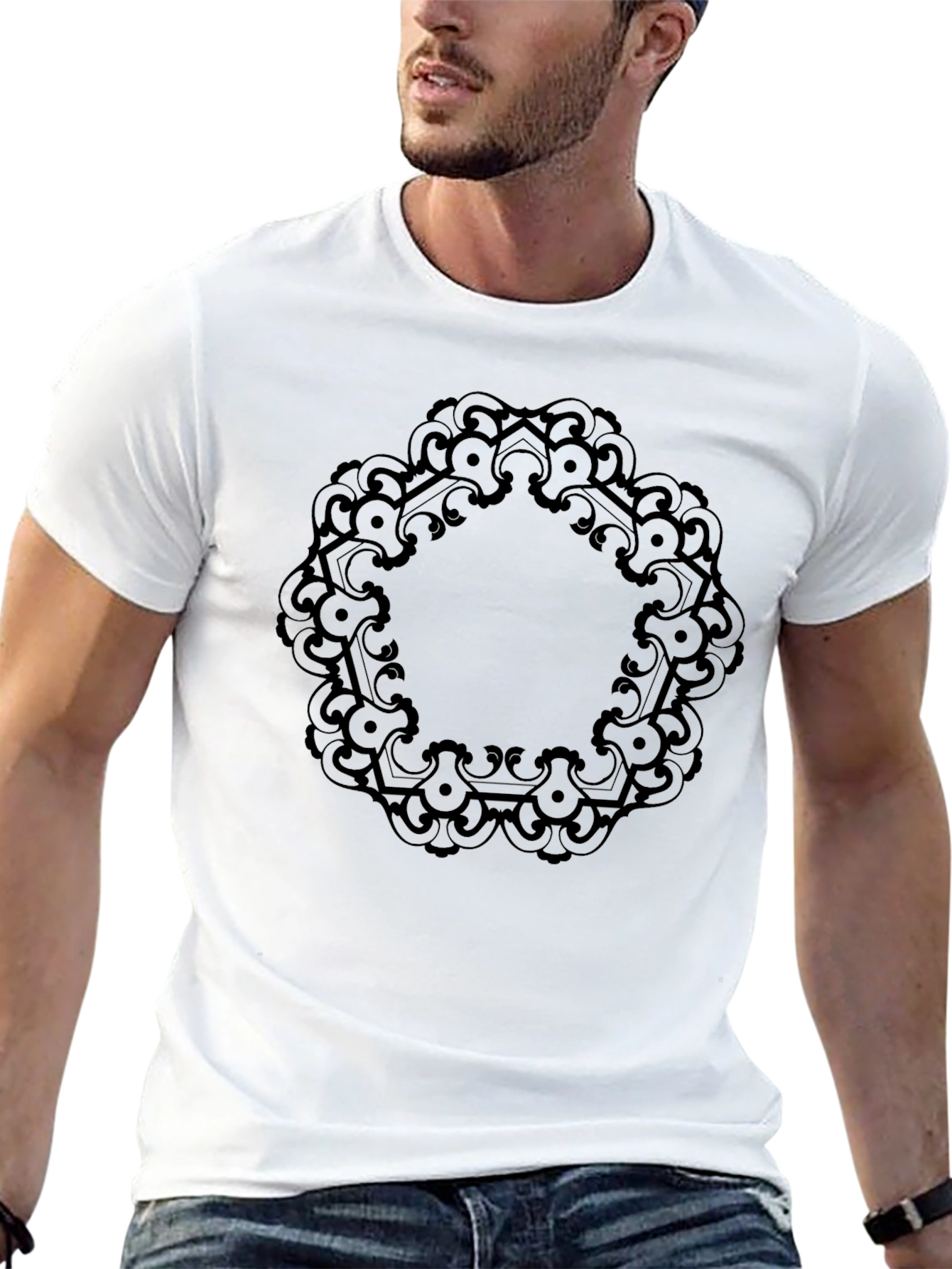 Black Black T-Shirt with Mandala Design view 13
