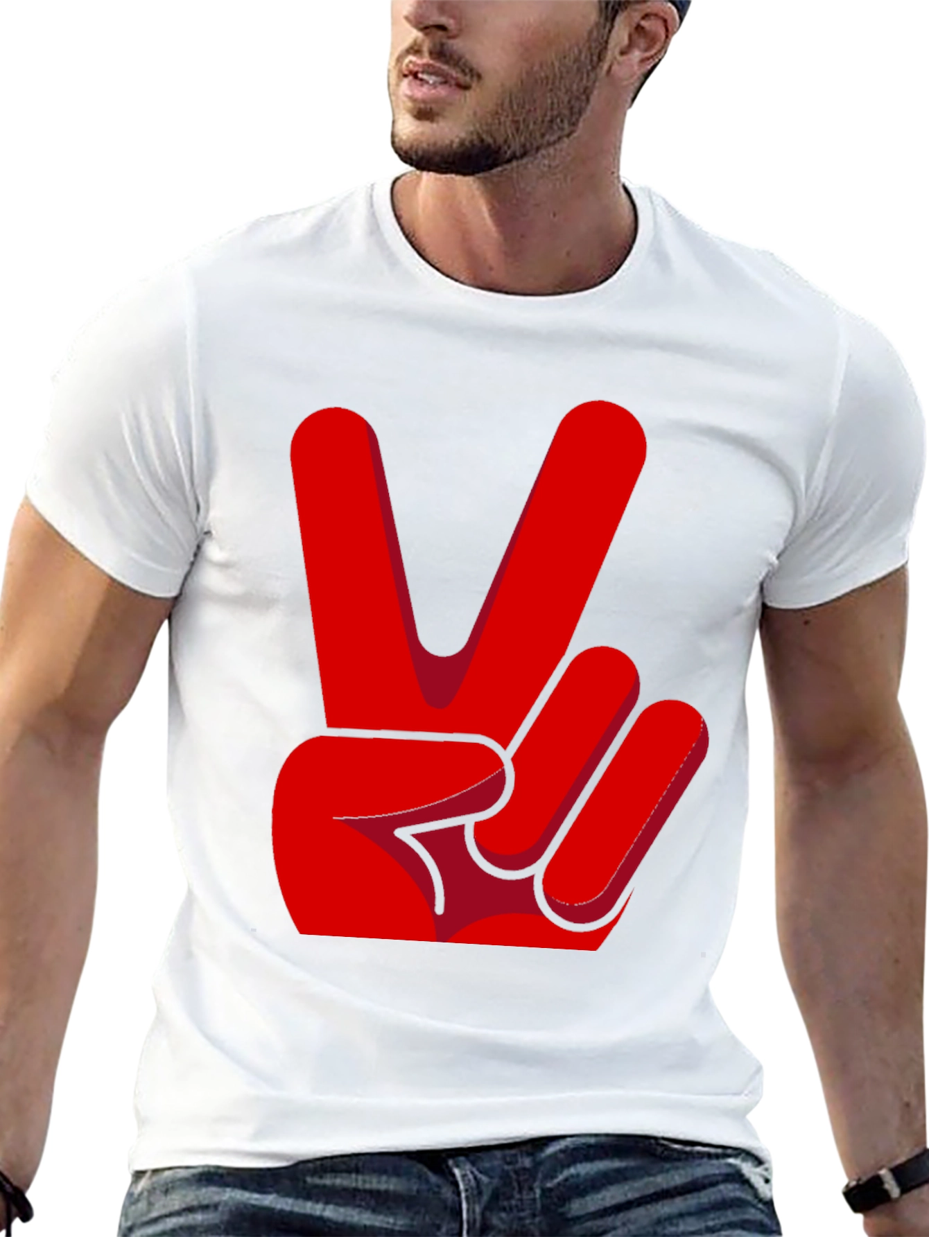 Black Peace Sign T-Shirt - Red Hand Gesture Design view 13