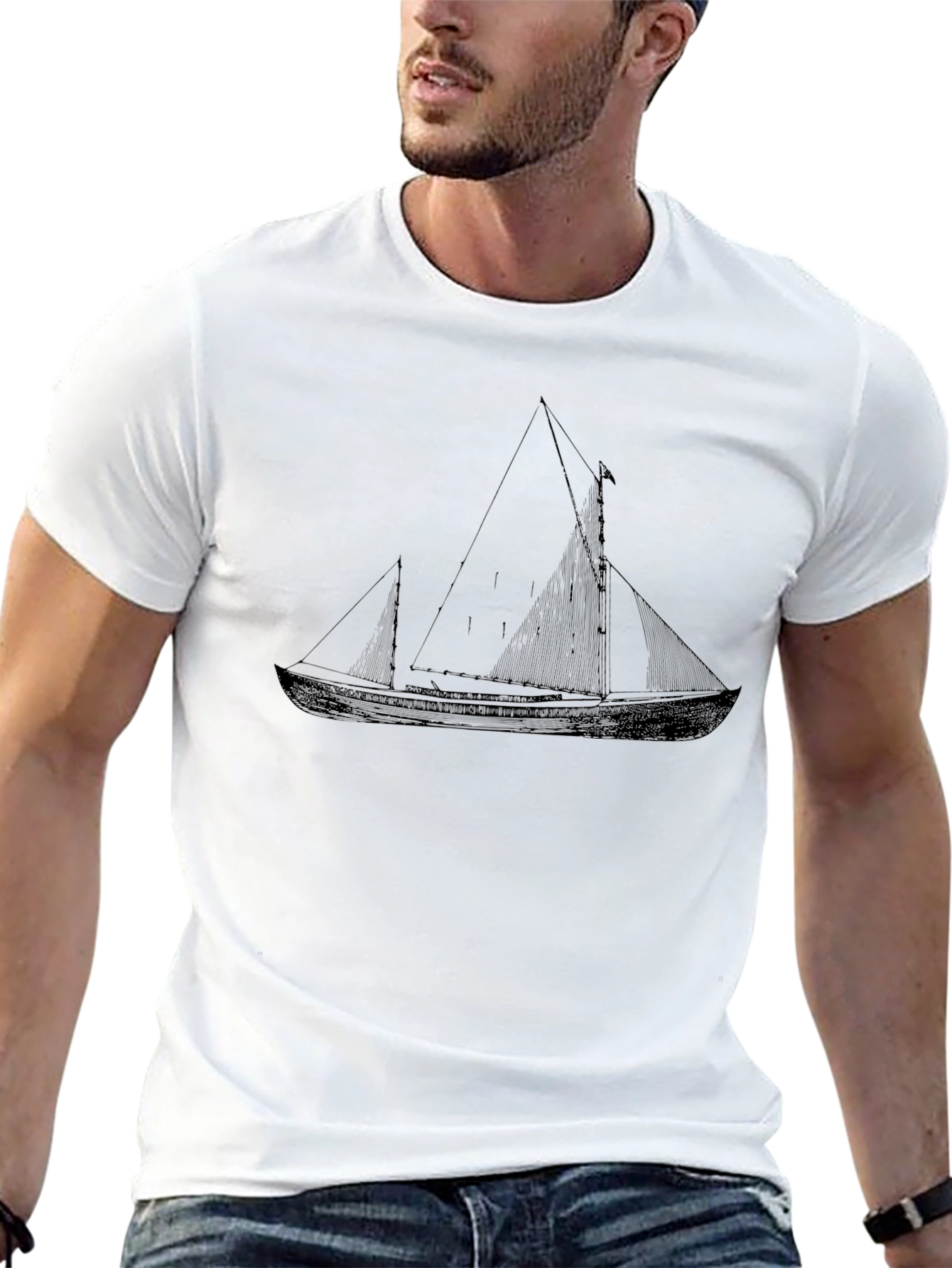 Black Nautical Sailboat Graphic Tee - Black Cotton T-Shirt view 13