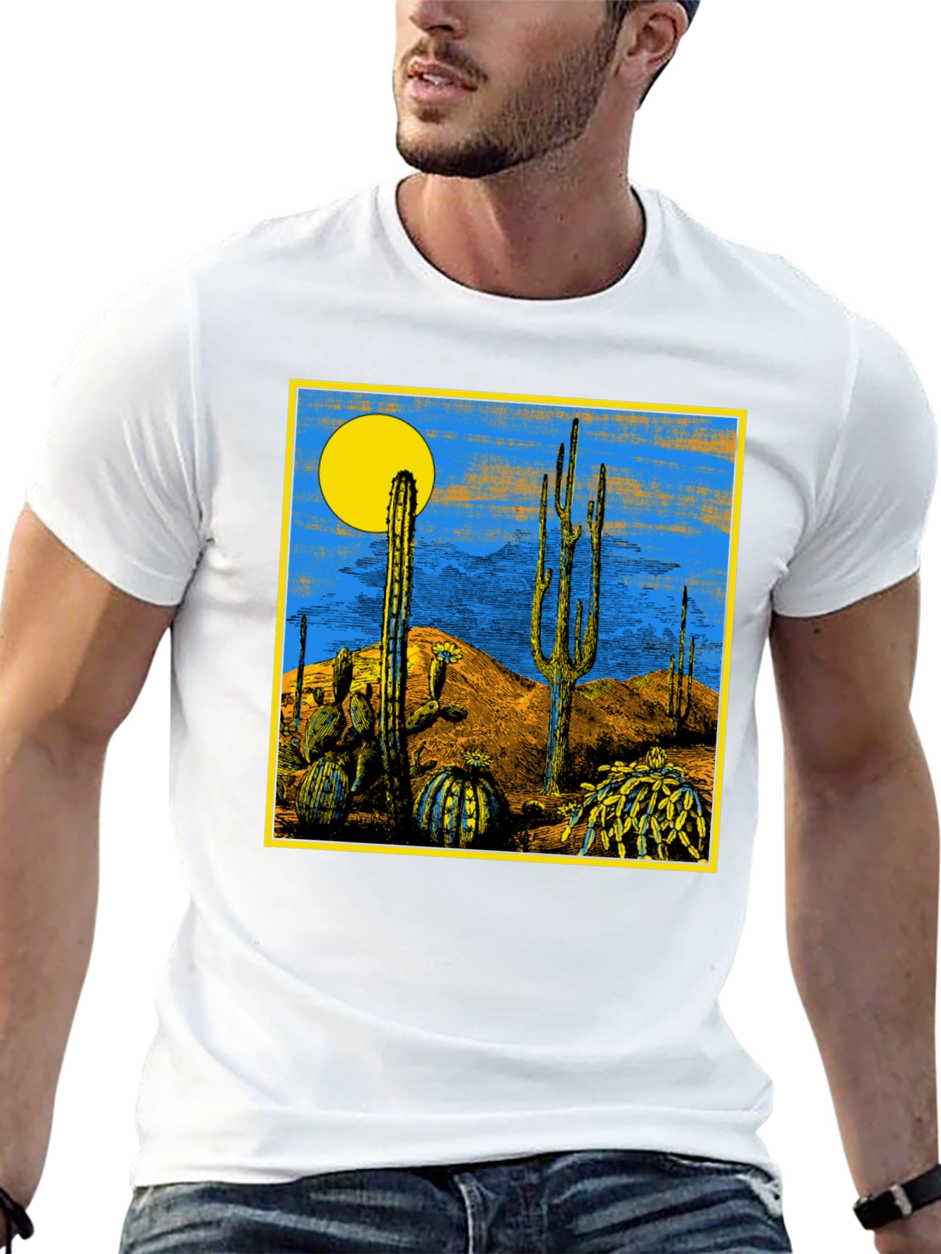 Black Desert Scene Graphic Print Black T-Shirt view 13
