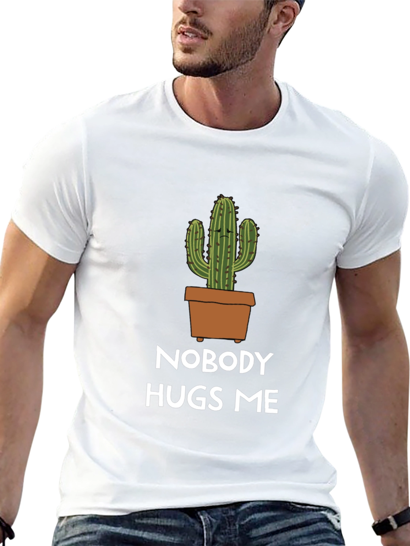 Black Nobody Hugs Me Cactus Graphic T-Shirt - Black view 13