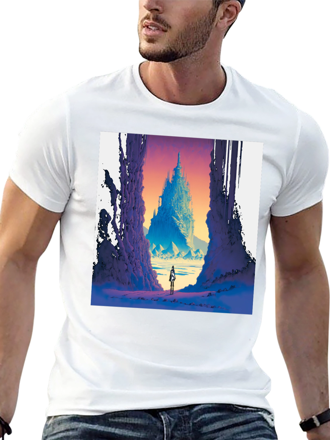 Black Fantasy Castle T-Shirt - Unique Graphic Tee view 13