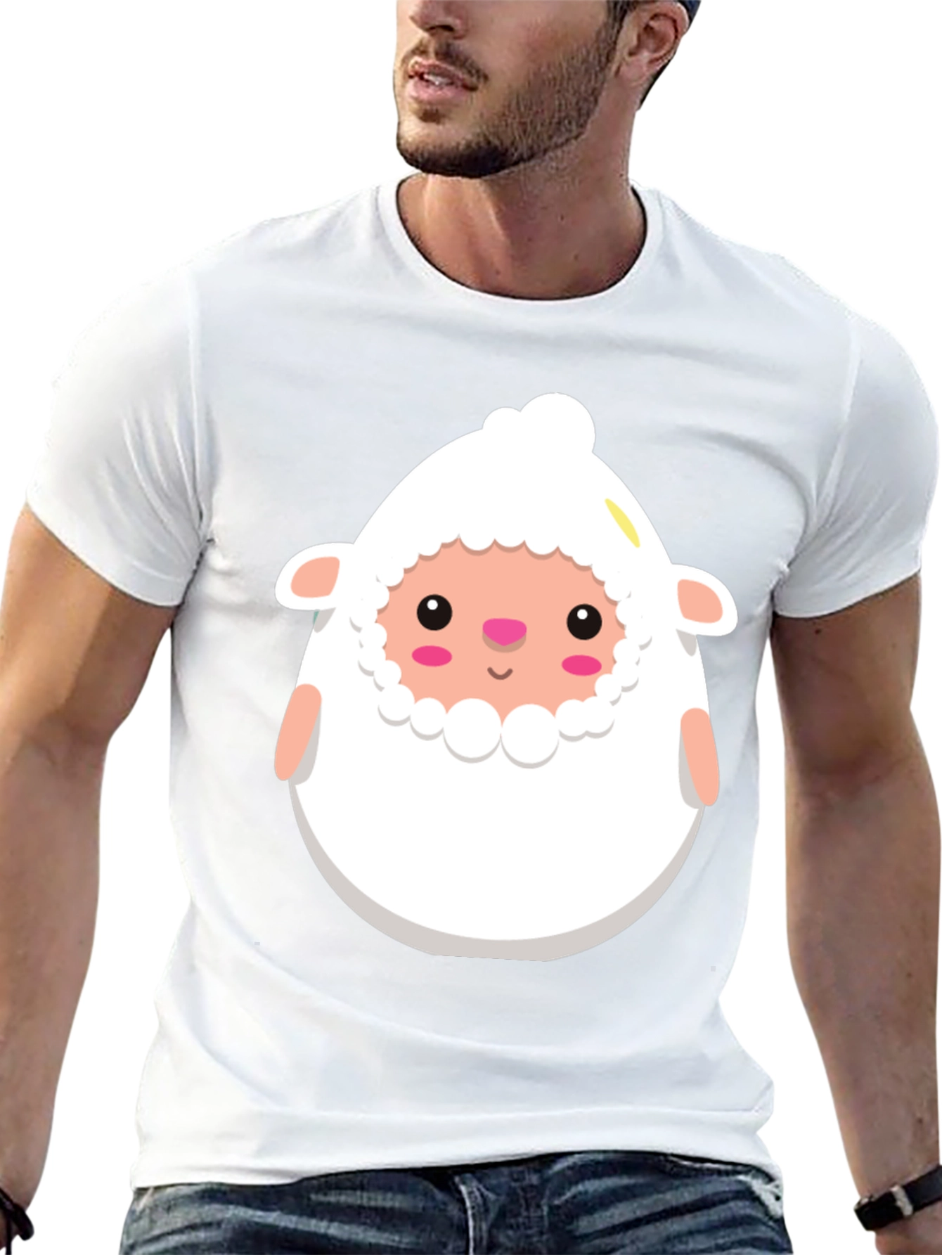 Black Cute Sheep Cartoon Black T-Shirt view 13