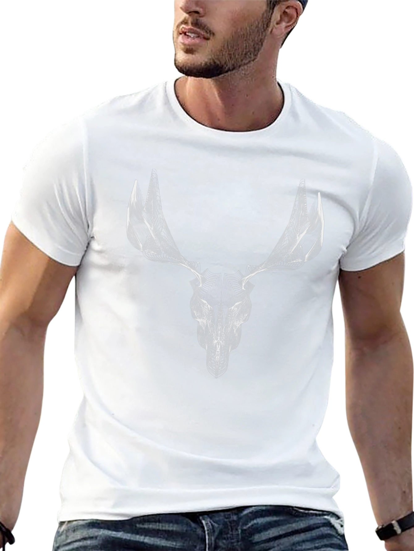 Black Abstract Deer Skull Graphic Tee - Black Cotton view 13