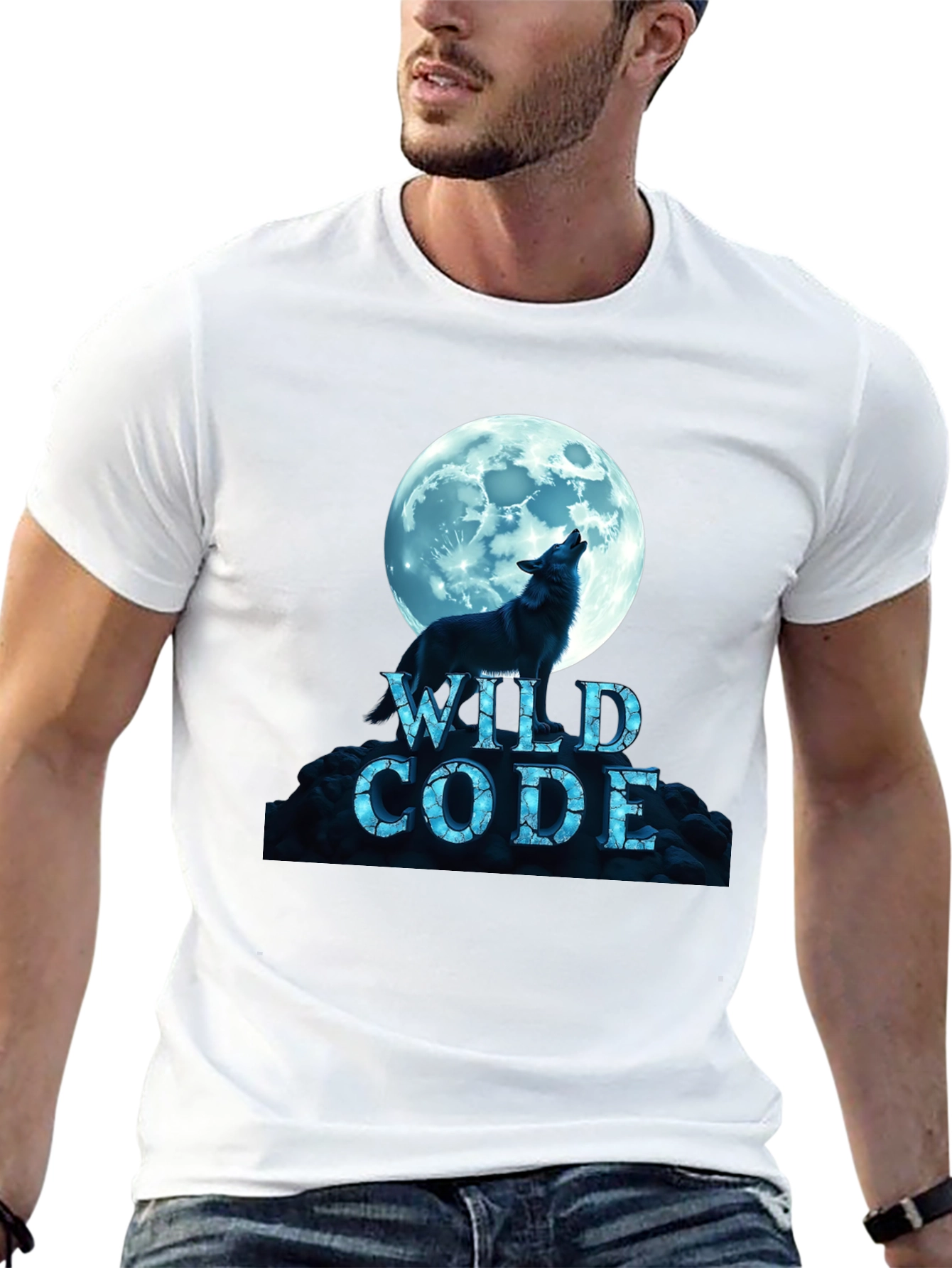 Black Wild Code Wolf Moon Black T-Shirt view 13