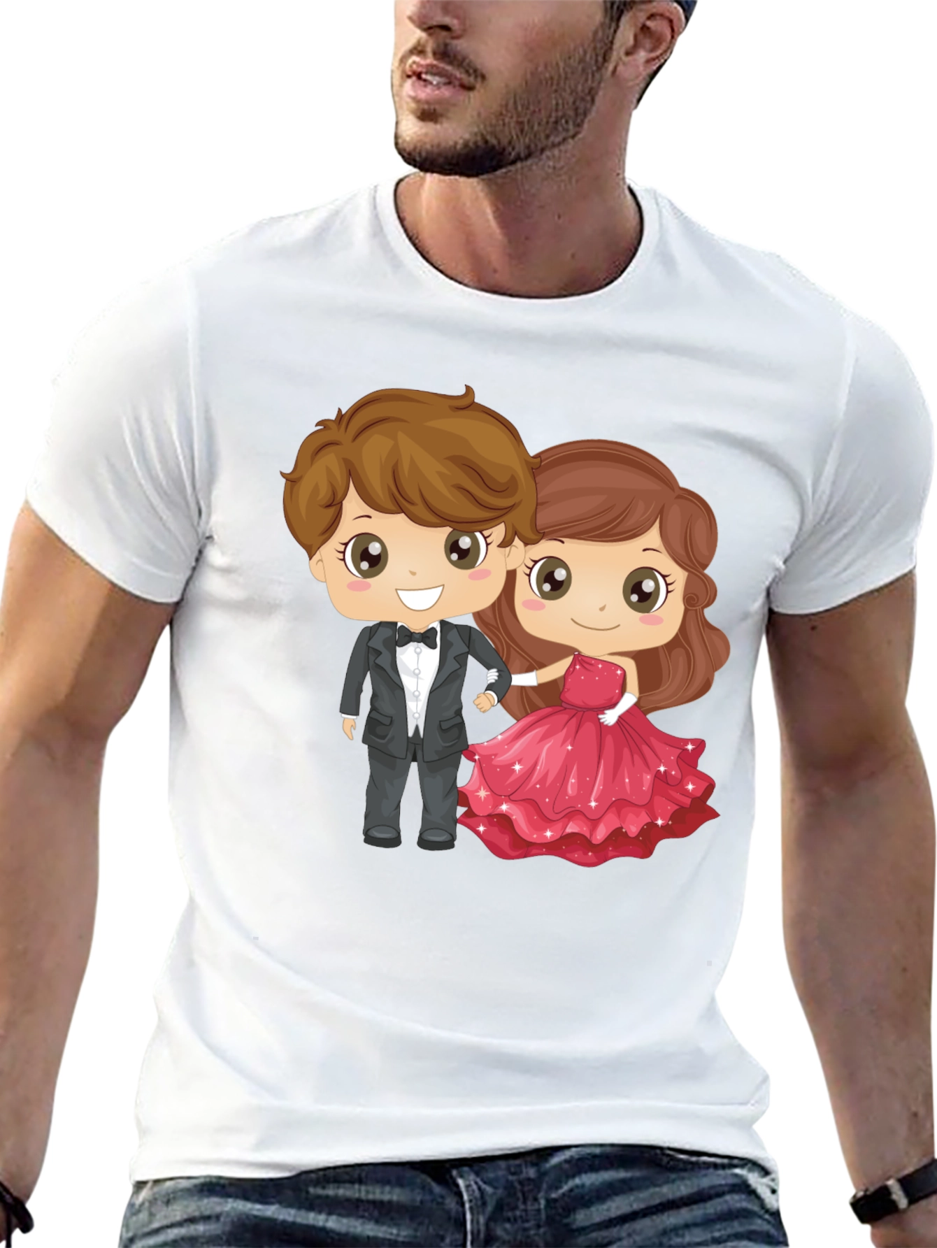 Black Cartoon Couple Graphic Black T-Shirt view 13