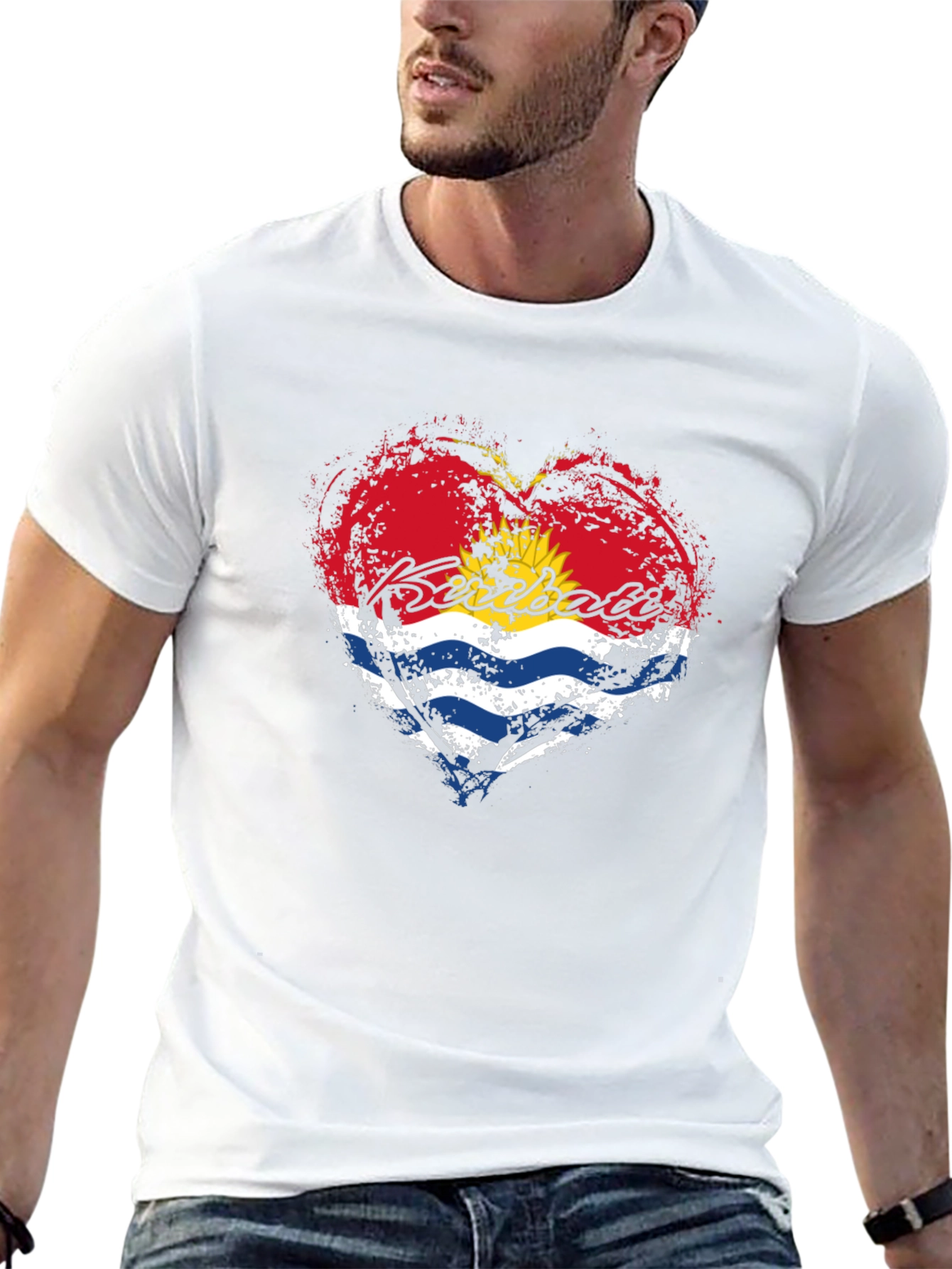 Black Kiribati Flag Heart T-Shirt - Black Graphic Tee view 13