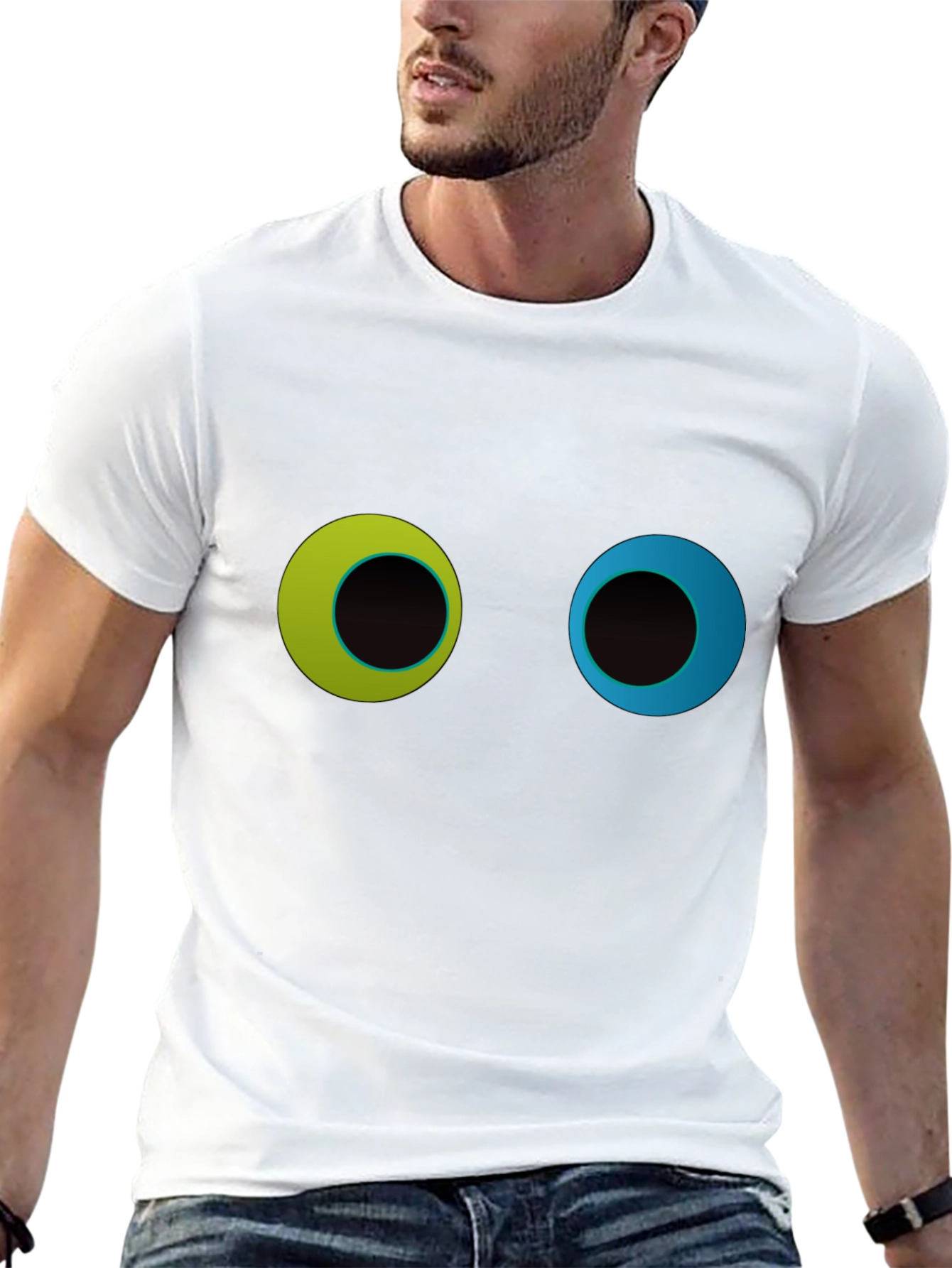 Black Funny Googly Eyes Graphic Black T-Shirt view 13