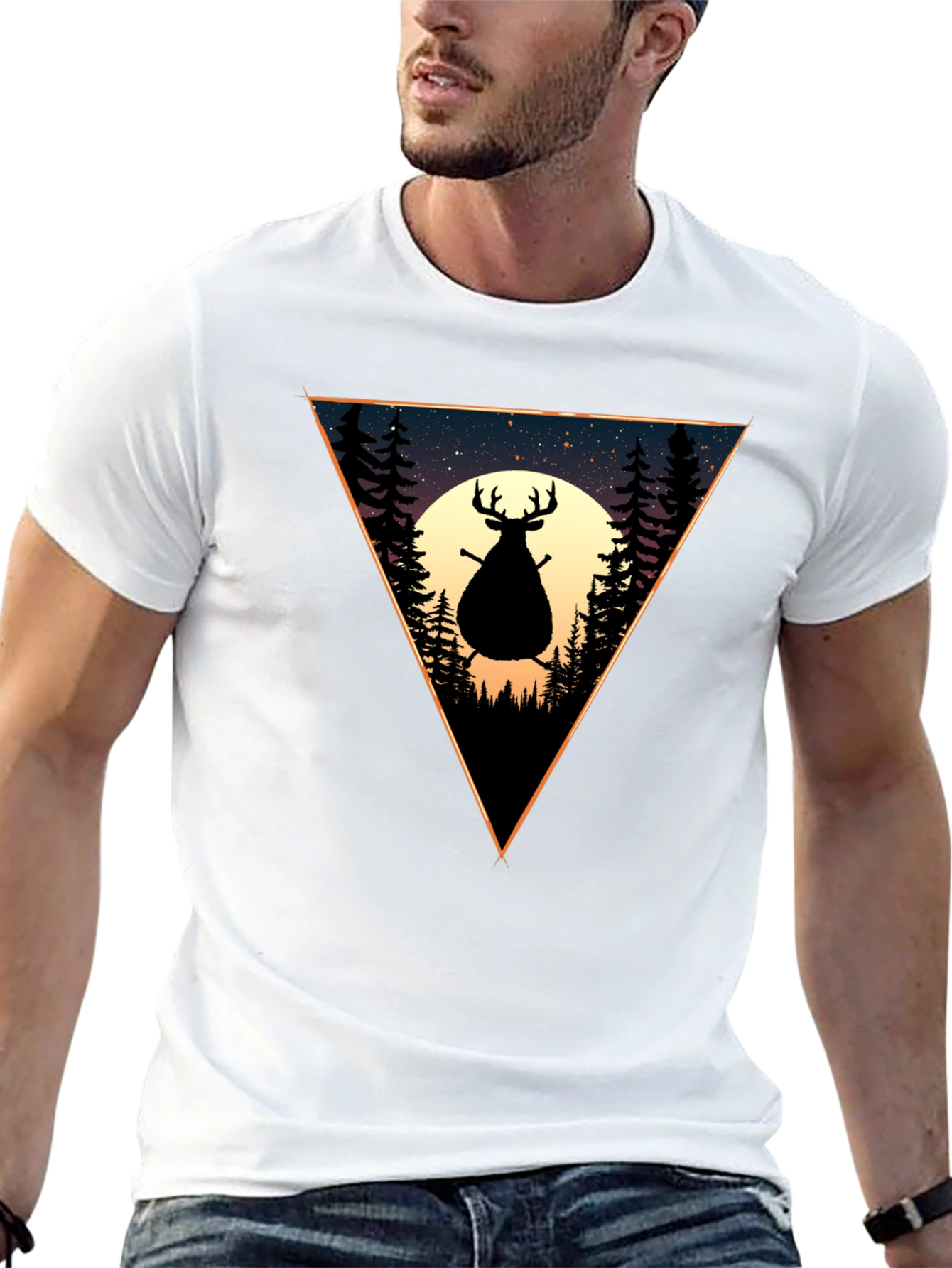 Black Silhouette Deer Graphic Tee - Nature Scene T-Shirt view 13