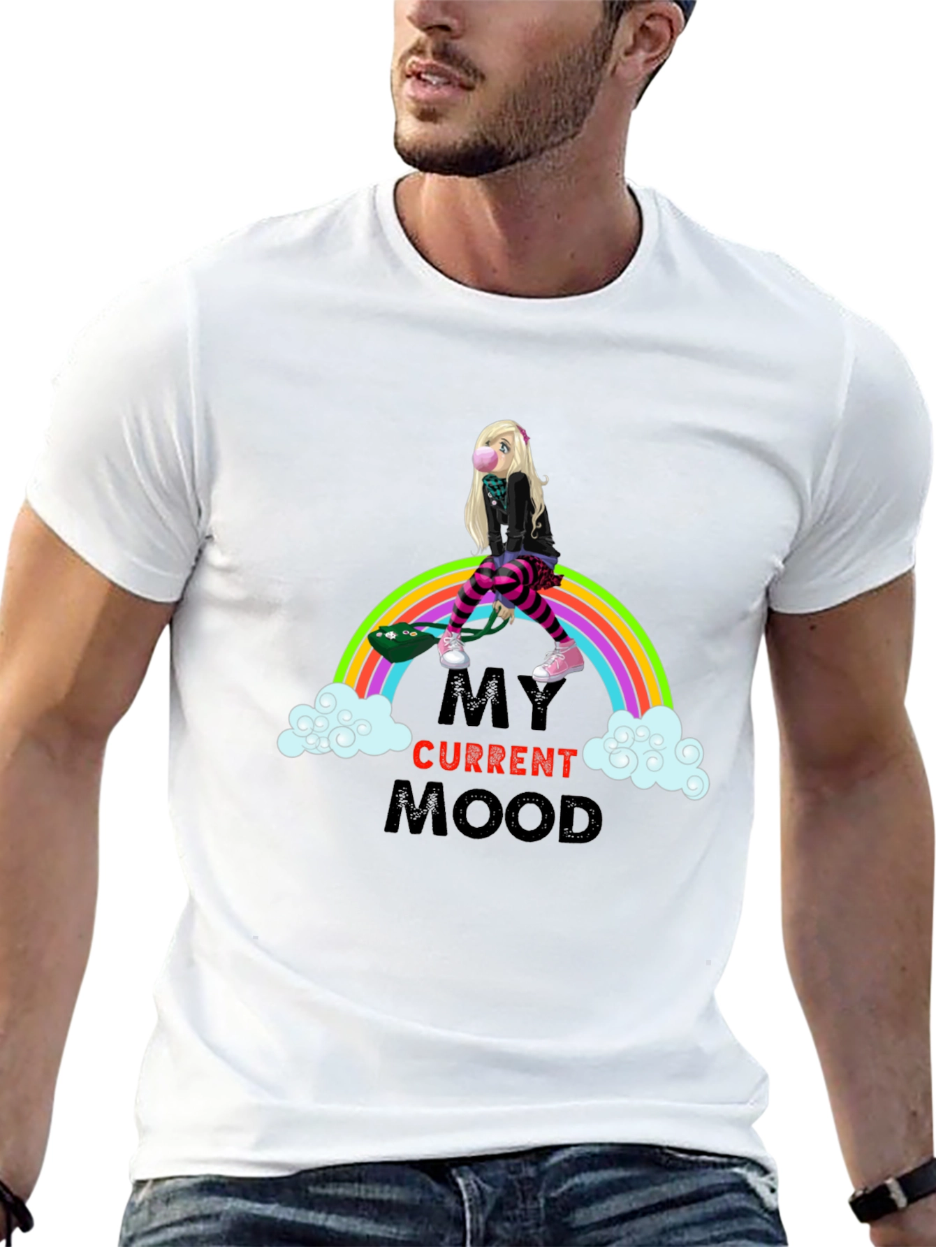 Black My Current Mood Rainbow Skateboard T-Shirt view 13