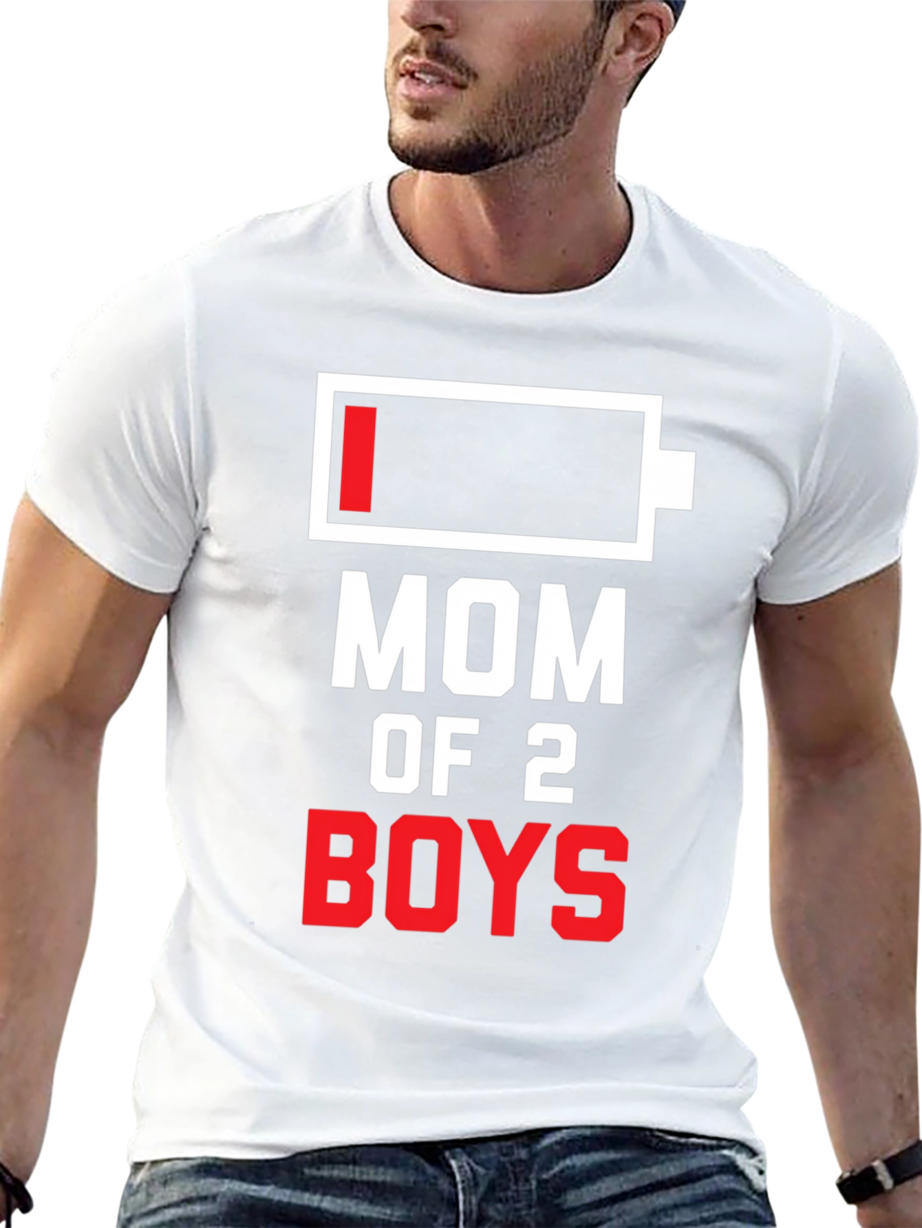 Mom of 2 Boys Low Battery Black T-Shirt - 13
