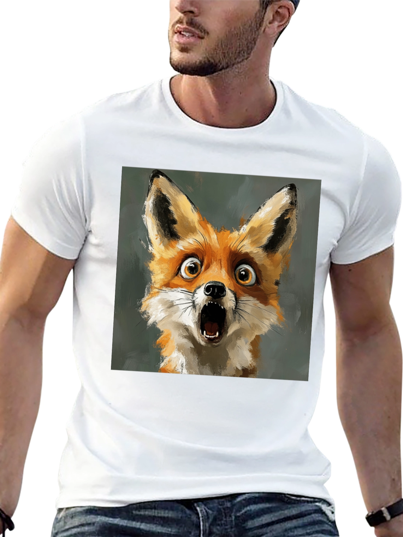 Black Surprised Fox Graphic Tee - Black Cotton T-Shirt view 13