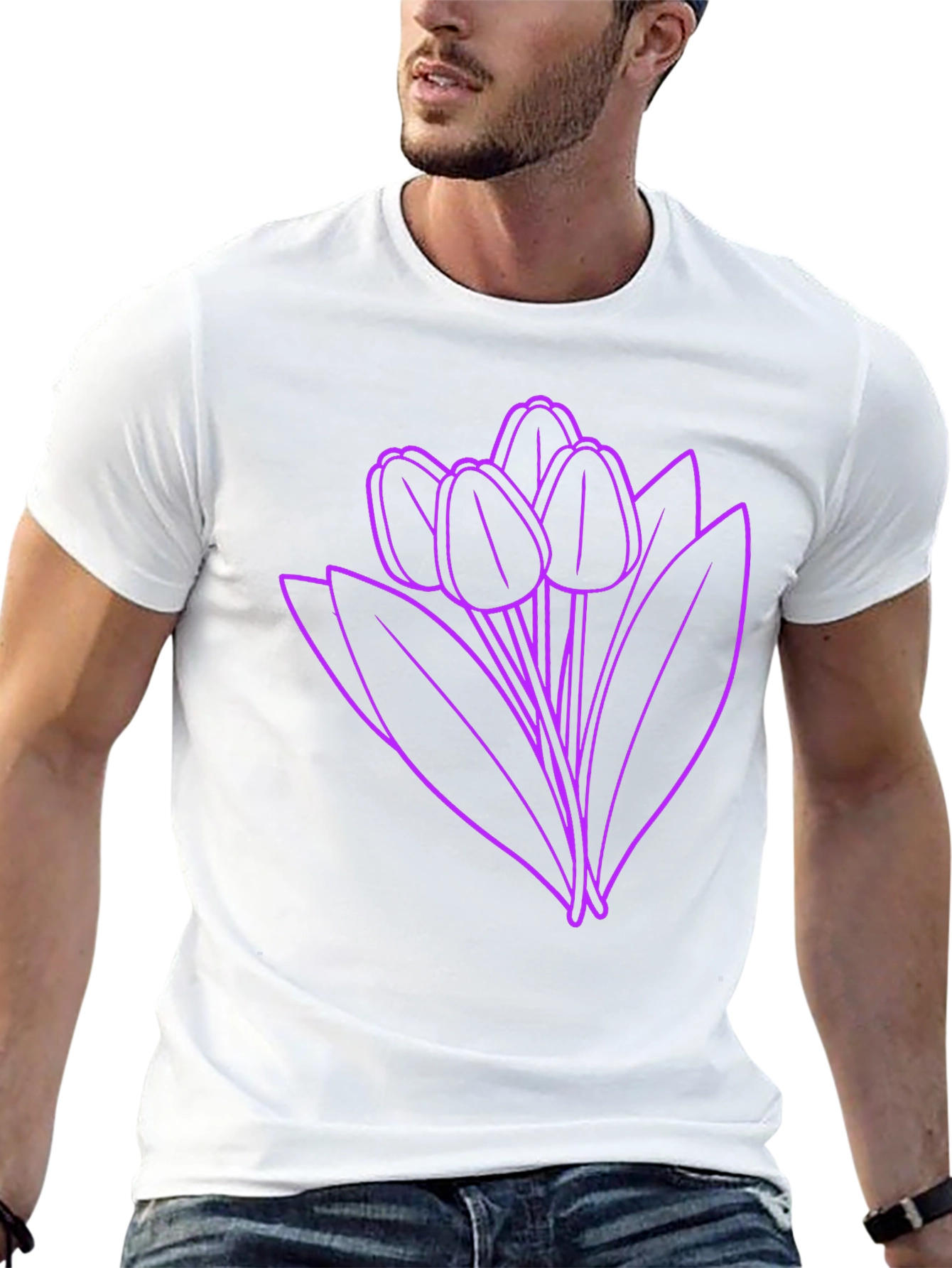 Black Floral Graphic Tee - Purple Tulips on Black view 13
