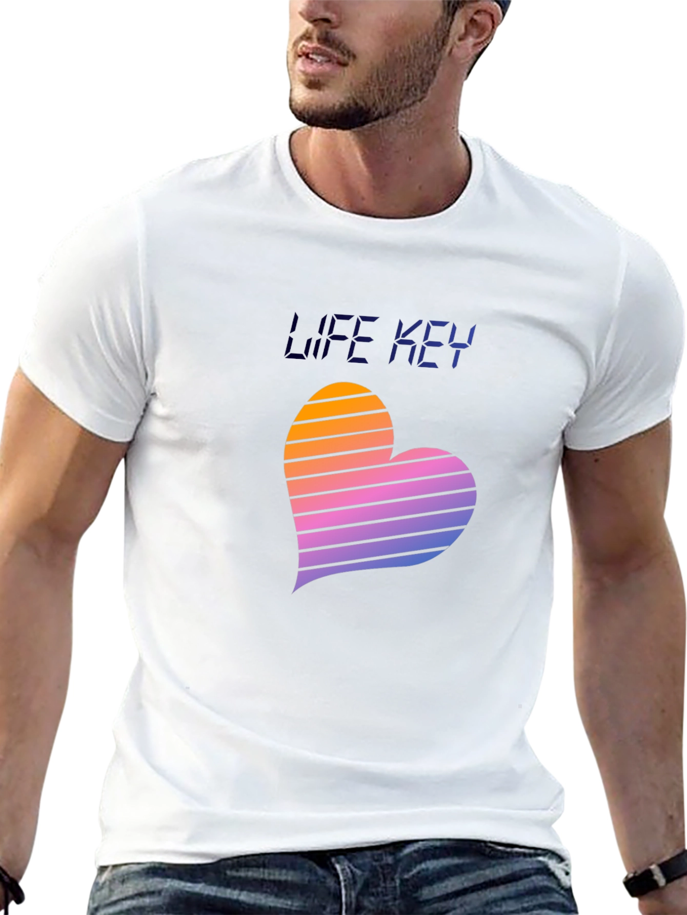 Black Retro Life Key Heart T-Shirt view 13