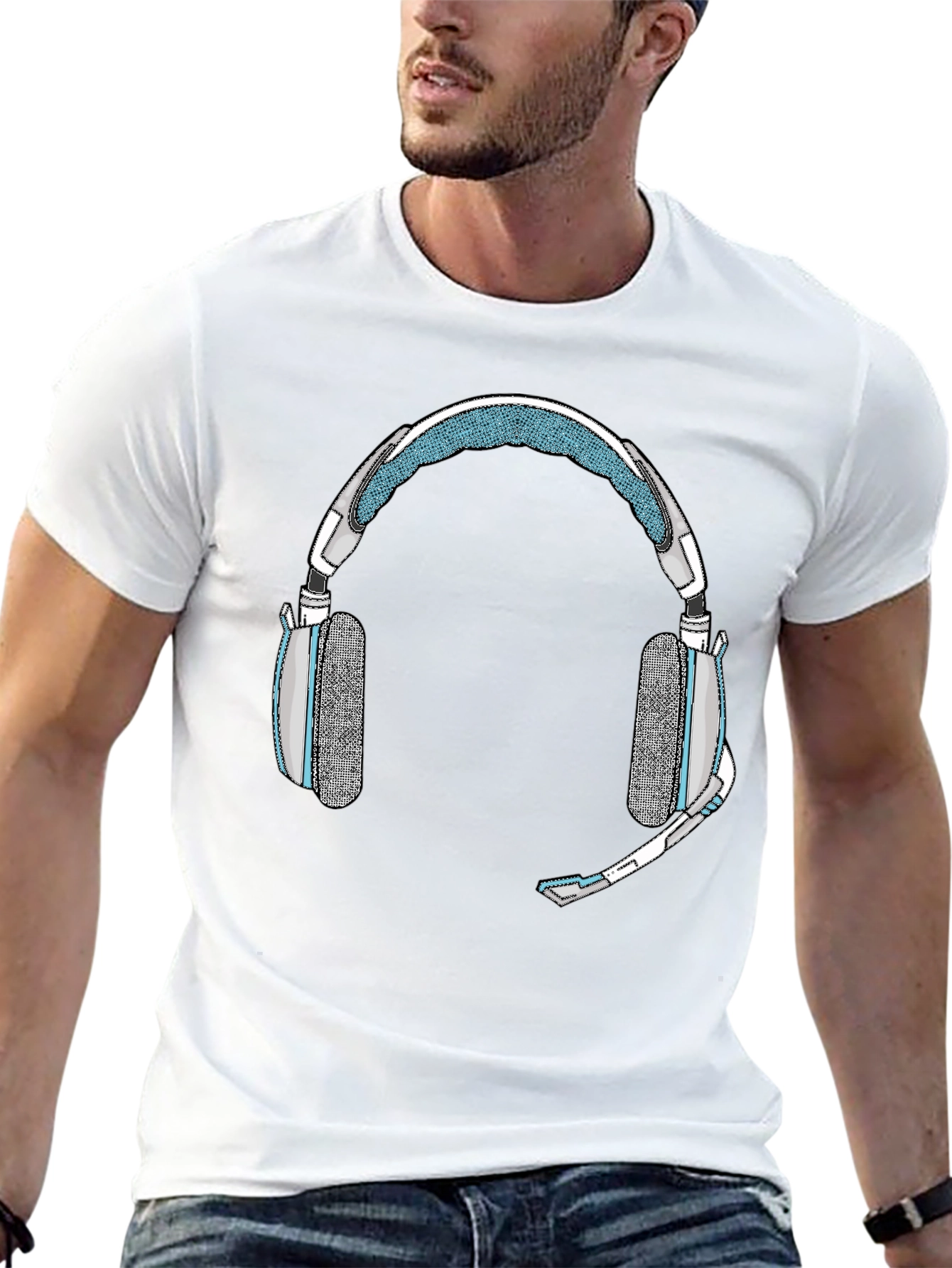 Black Gaming Headset Graphic Tee - Gamer Style Shirt view 13