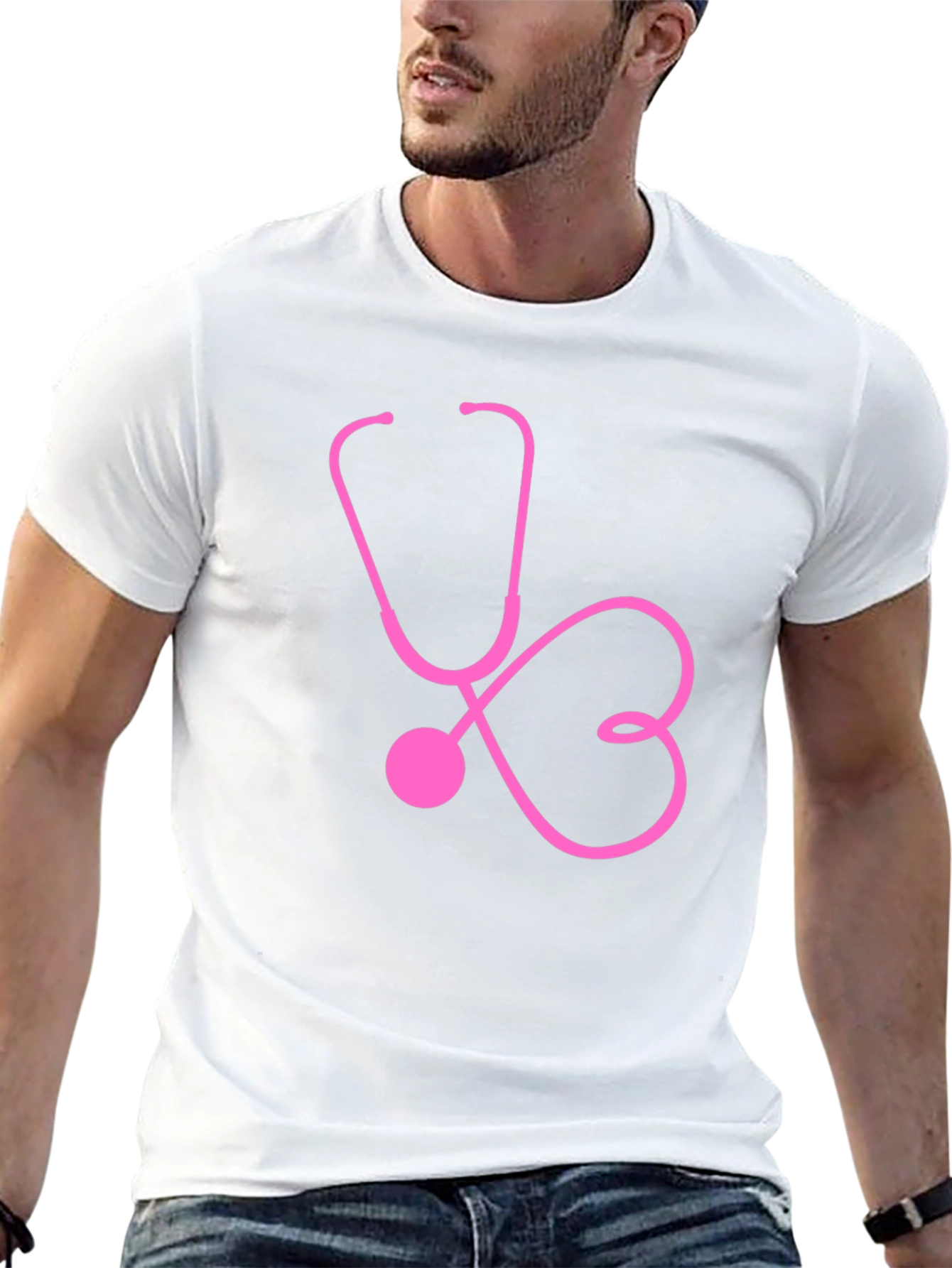 Black Pink Stethoscope Heartbeat Black T-Shirt view 13