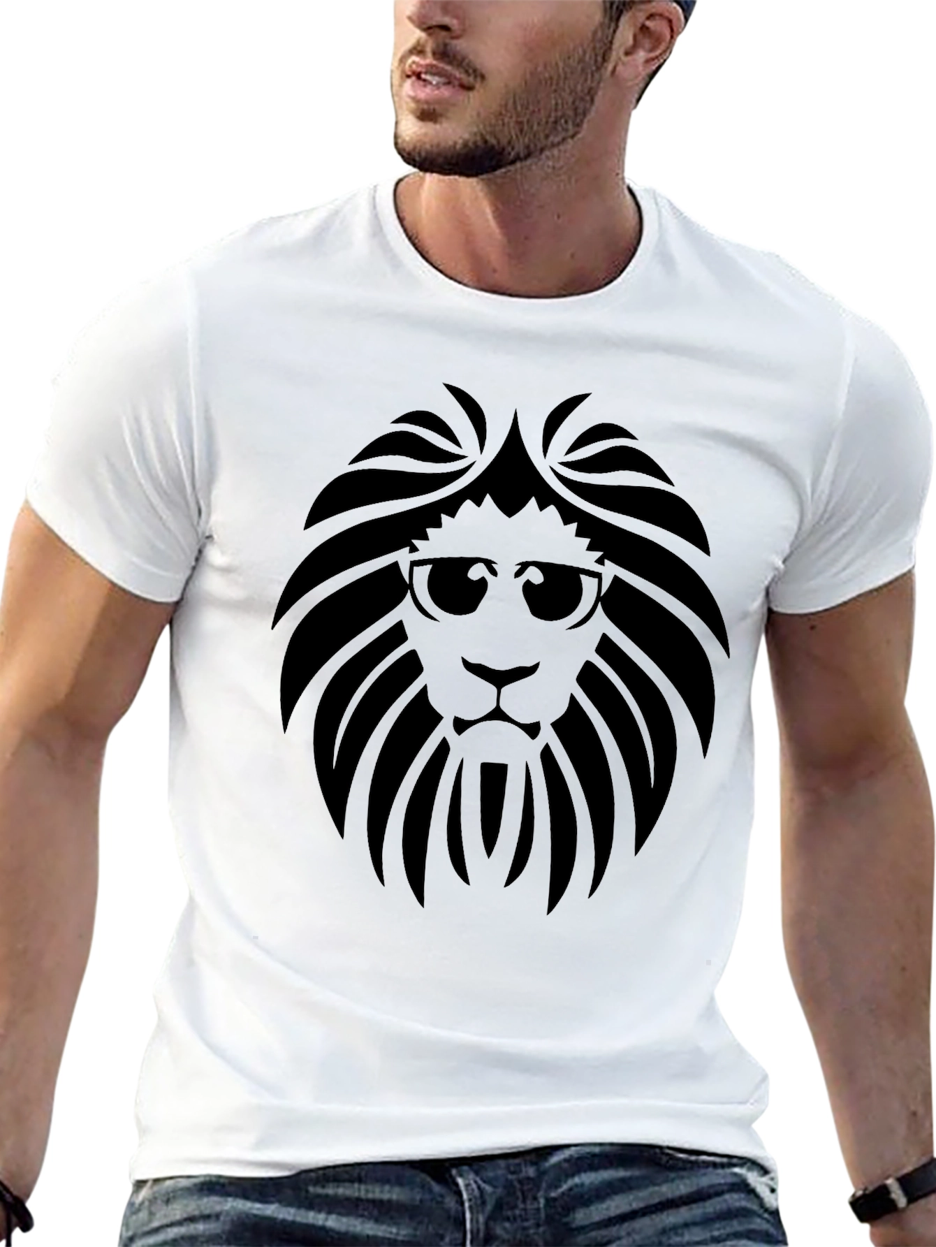 Black Lion Head Graphic Tee - Cool Cat in Shades view 13
