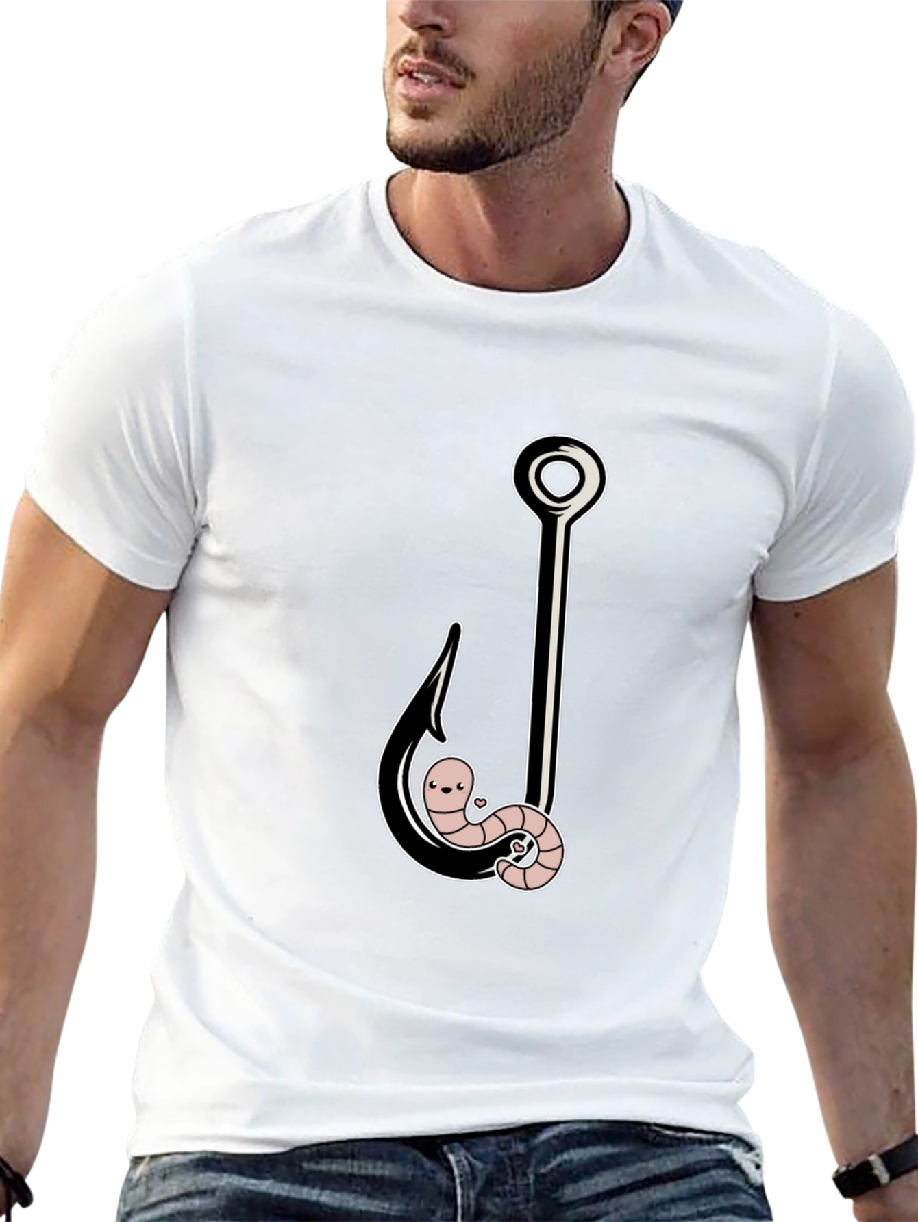 Black Funny Worm On A Hook Black T-Shirt view 13