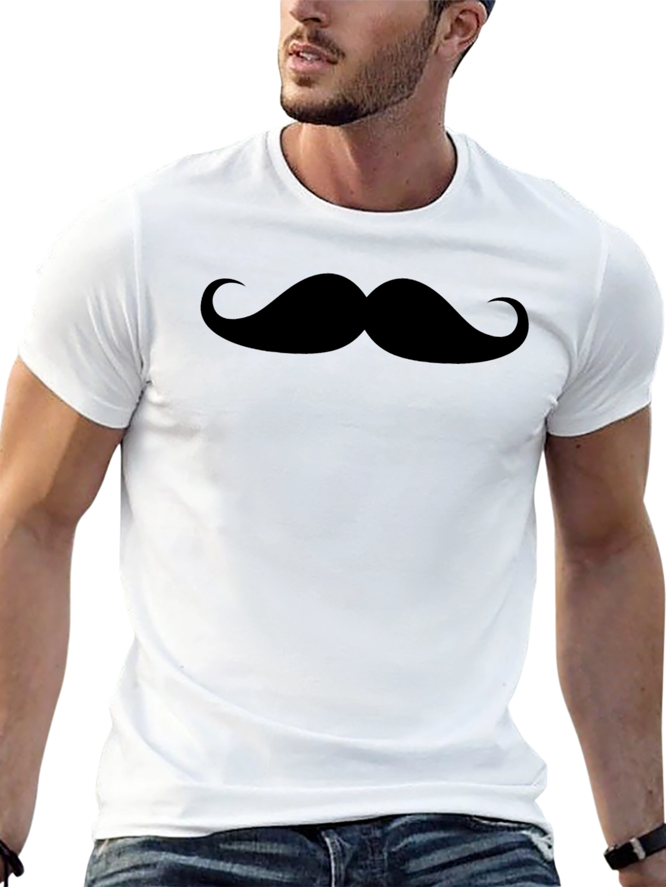 Black Moustache Graphic Black Crew Neck Tee view 13