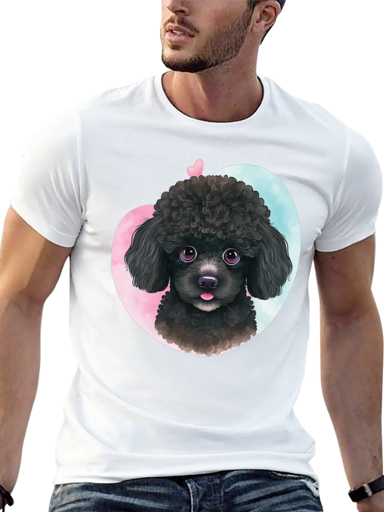 Black Cute Poodle Heart T-Shirt - Black view 13
