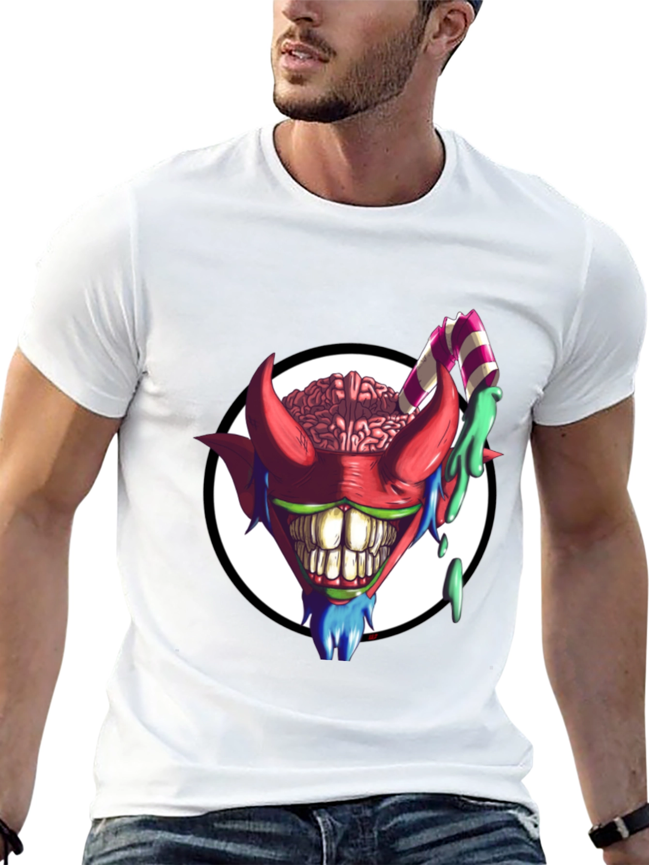 Black Crazy Brain Devil T-Shirt - Unique Graphic Tee view 13