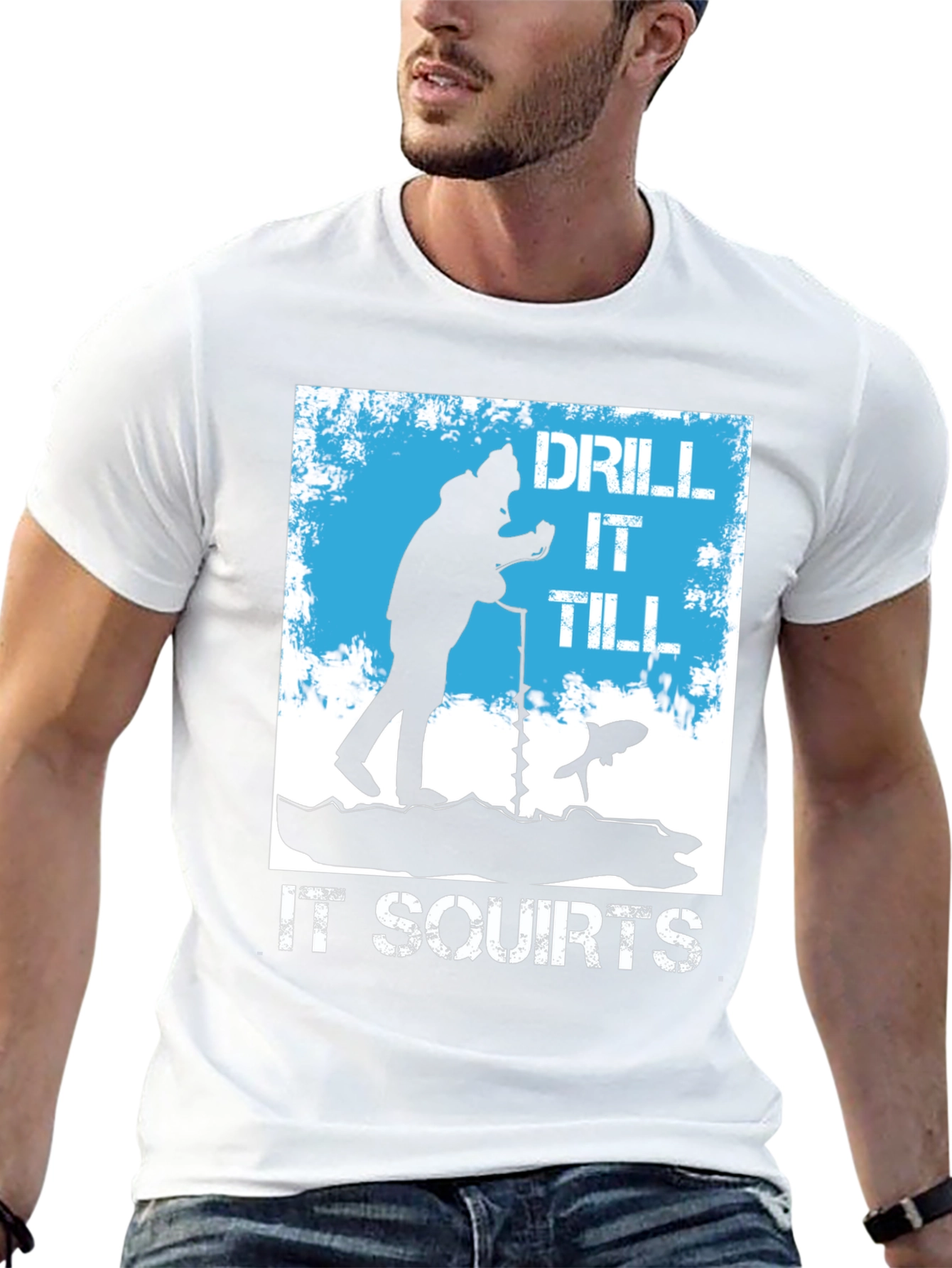 Black Drill It Till It Squirts Ice Fishing T-Shirt view 13