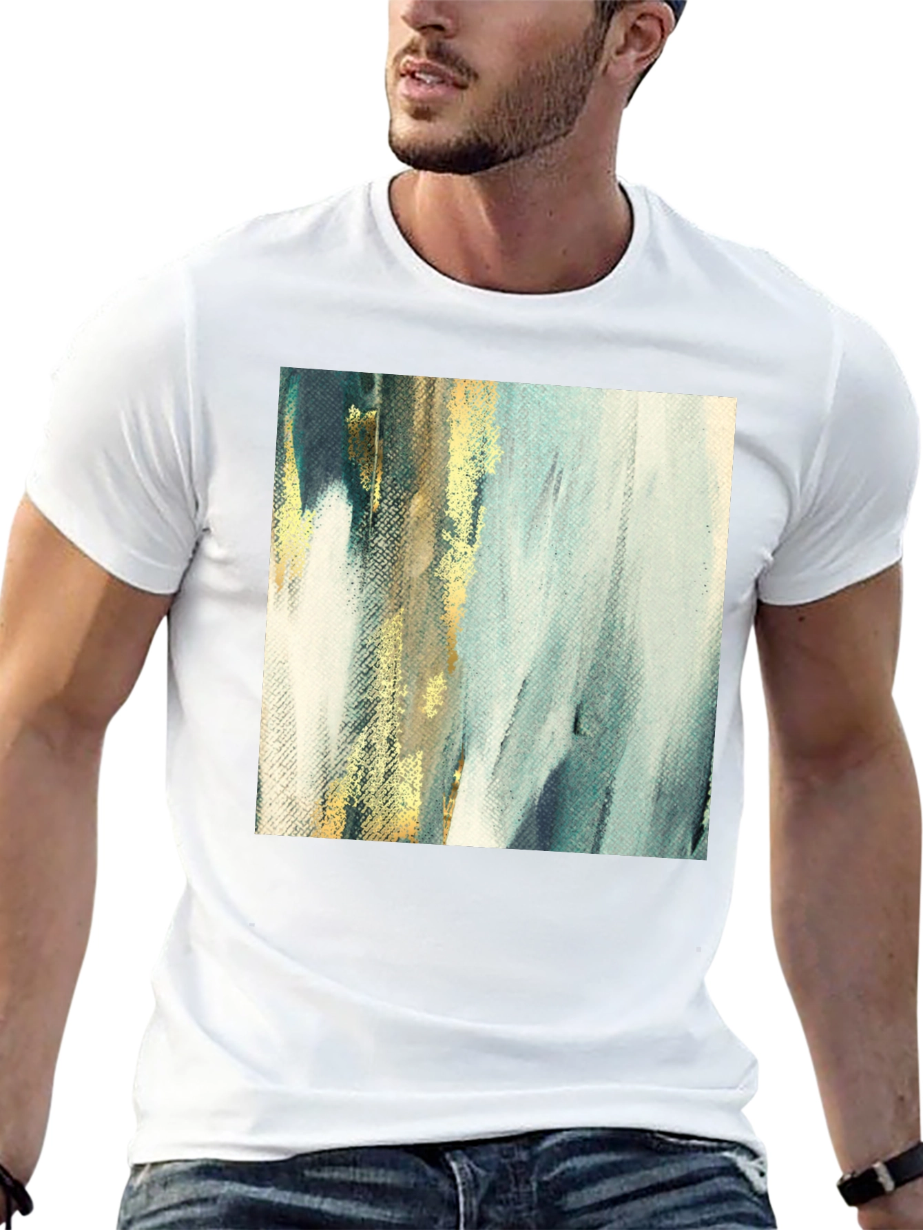 Black Abstract Art Tee - Modern Brushstroke T-Shirt view 13
