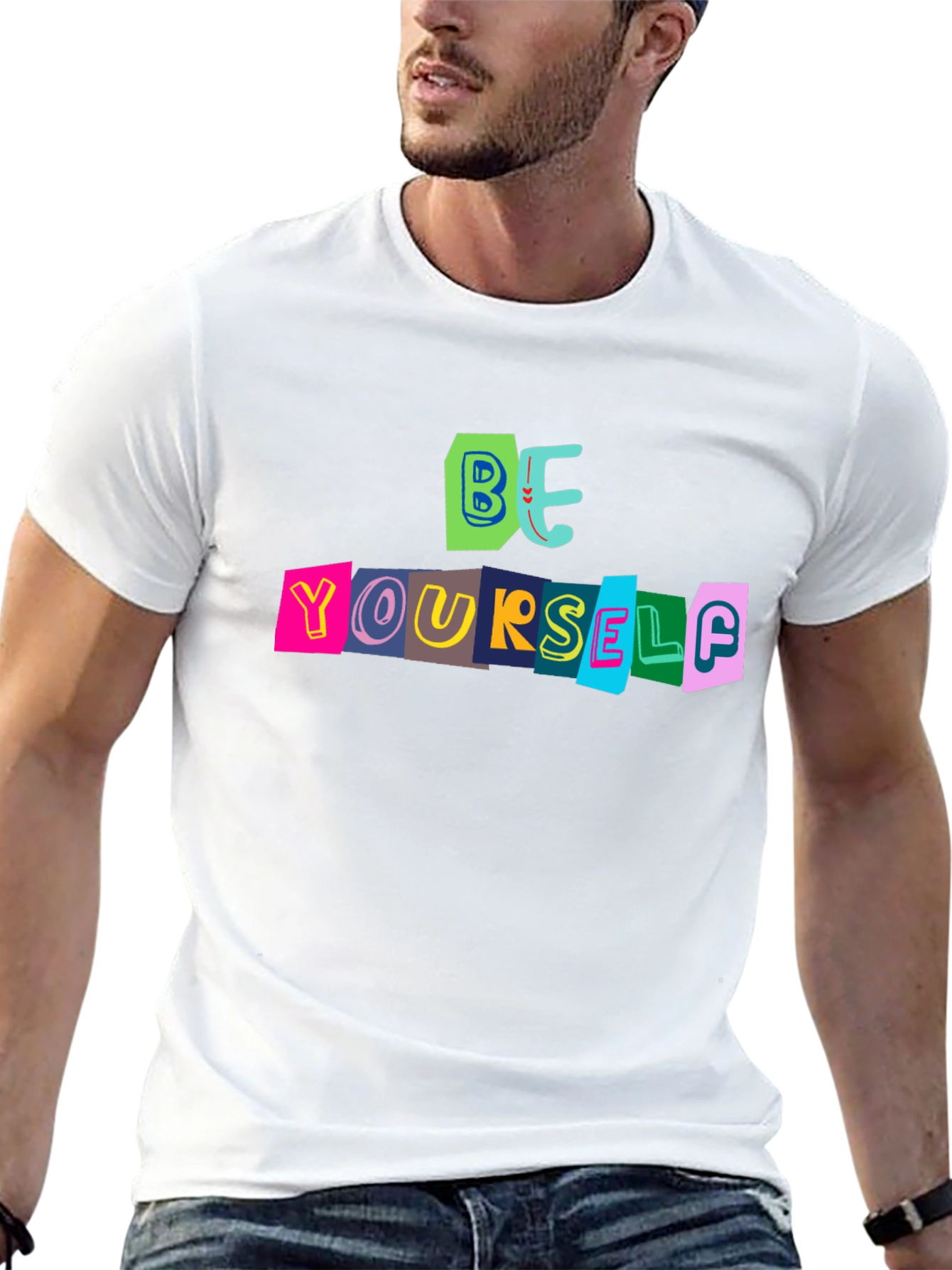 Black Be Yourself Graphic Tee - Bold Statement T-Shirt view 13