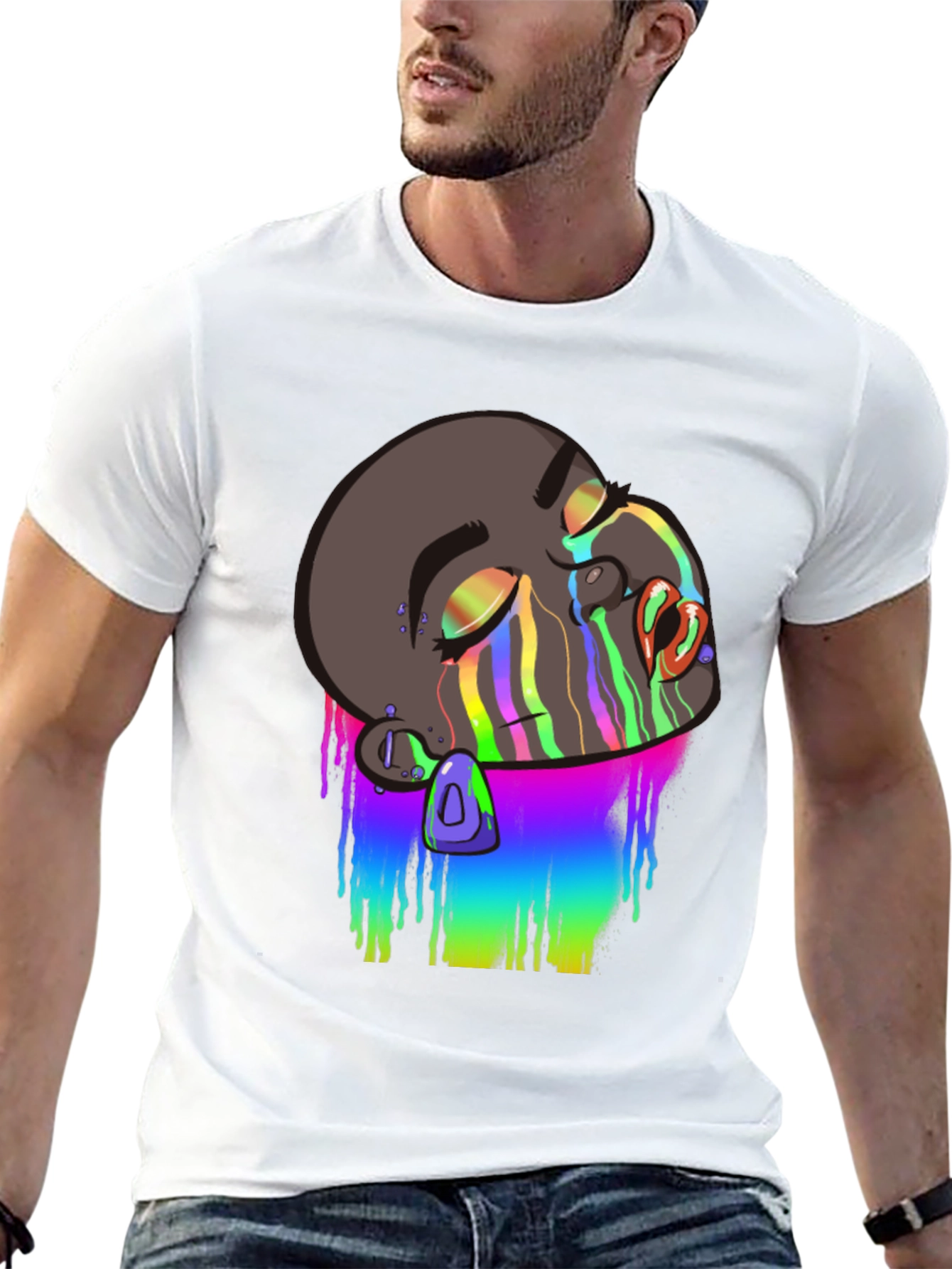 Black Melting Rainbow Drip Graphic T-Shirt view 13