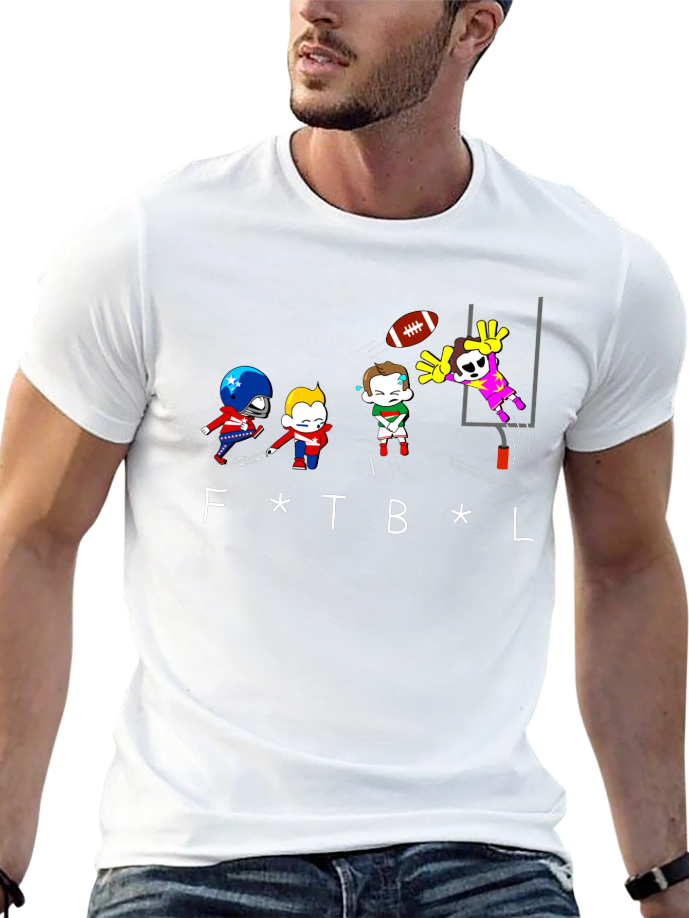 Black Funny Football Cartoon Black T-Shirt view 13