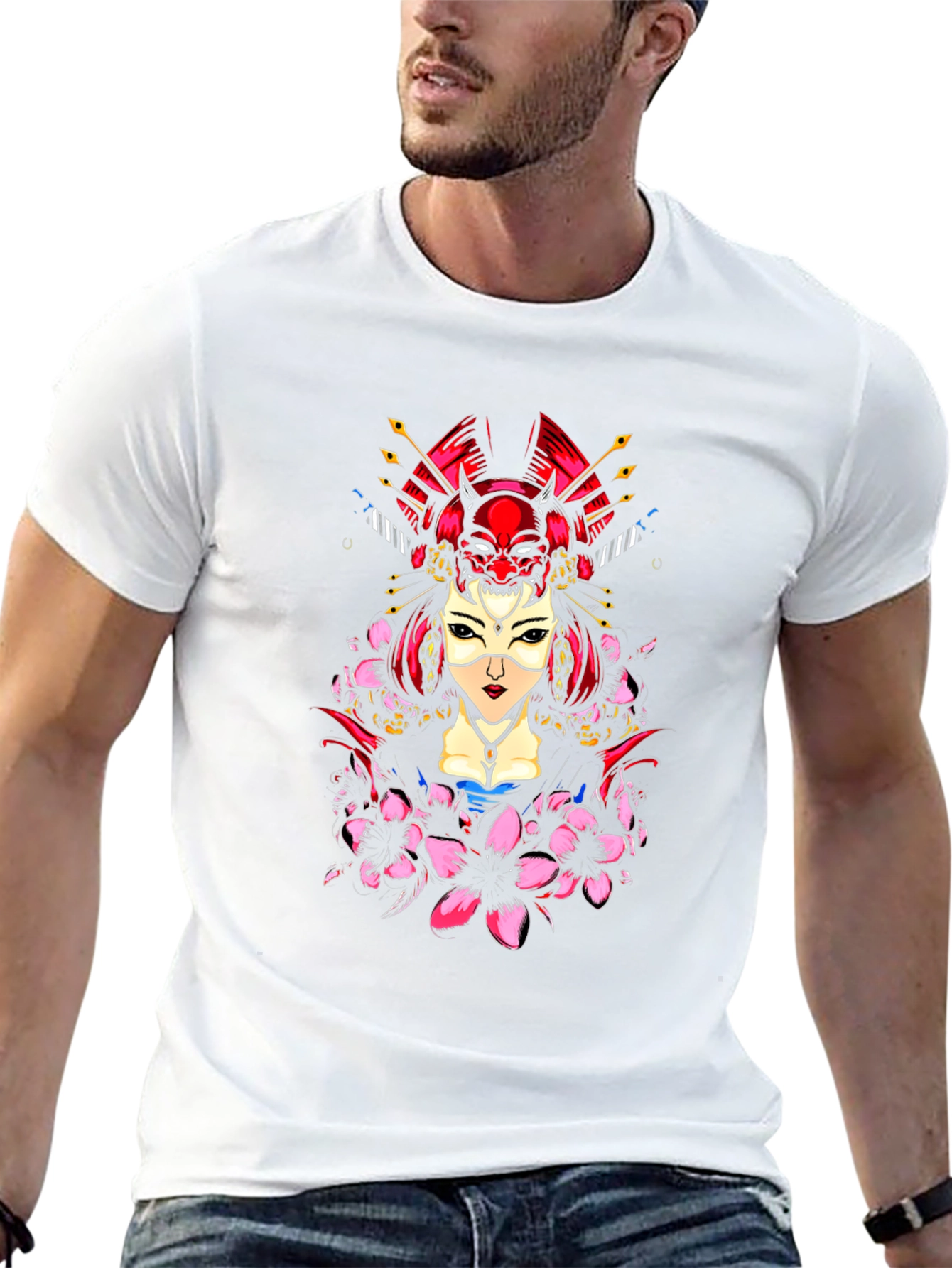 Black Geisha Oni Mask Graphic Tee - Black view 13