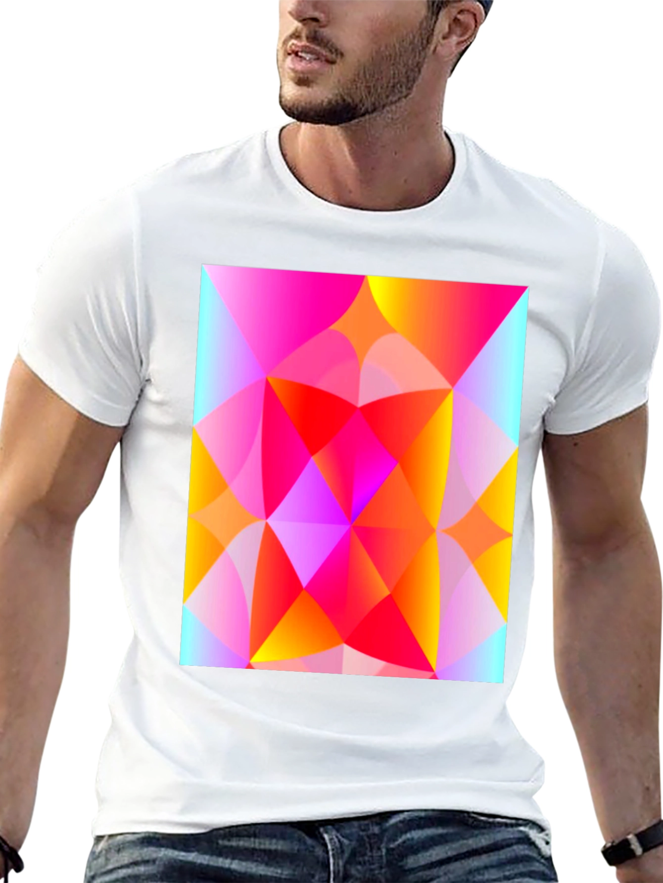 Black Geometric Art T-Shirt - Vibrant Triangle Design view 13