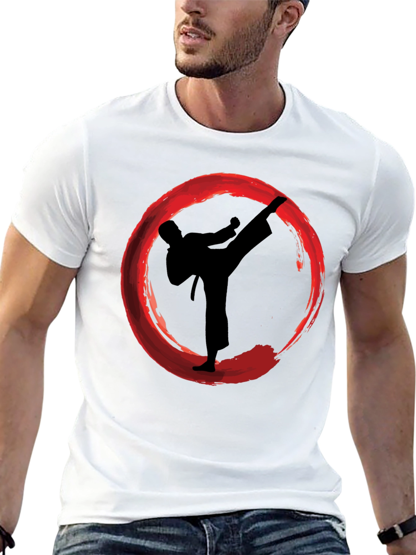 Black Karate Kick Enso Circle Graphic T-Shirt view 13