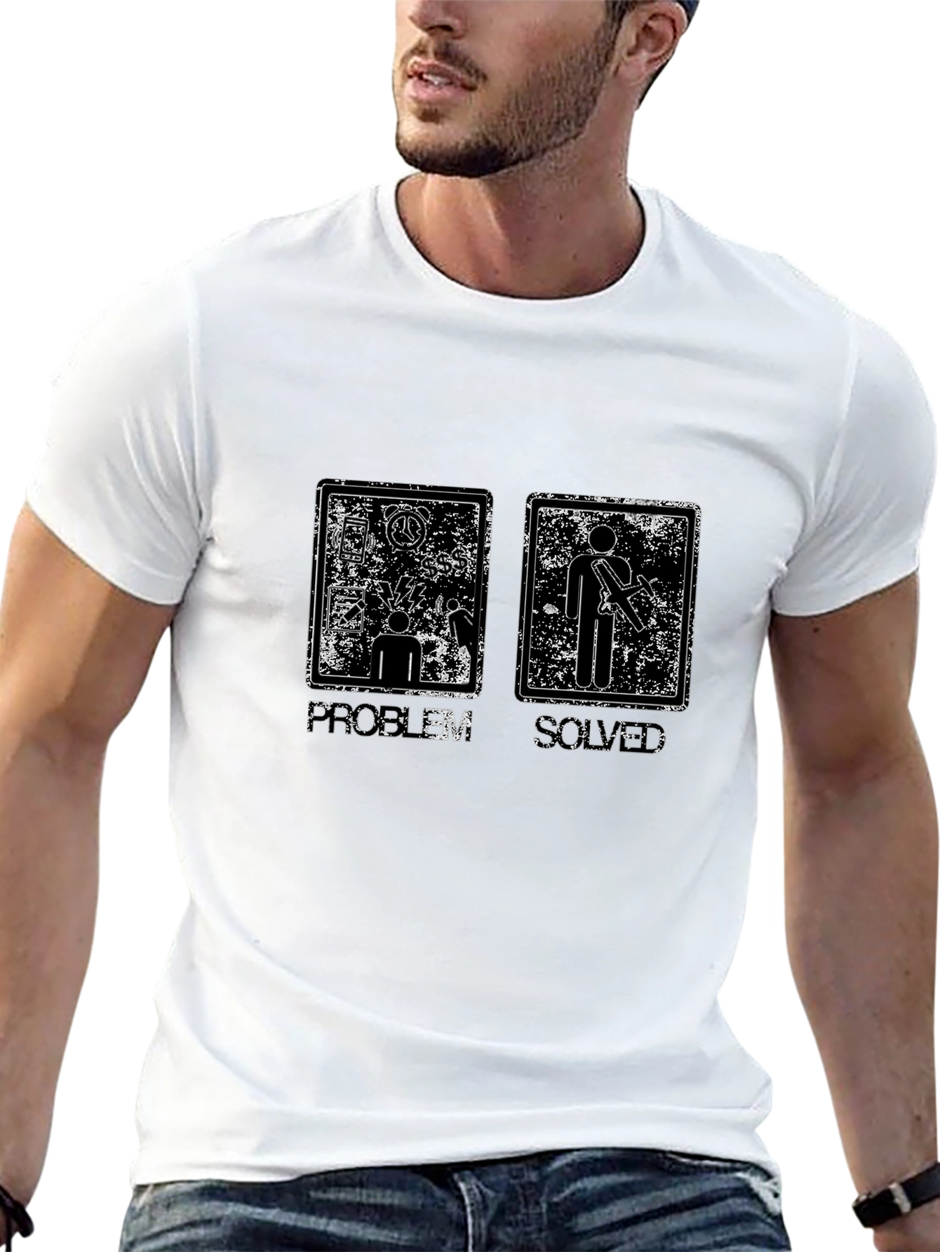 Black Problem Solved T-Shirt - Graphic Novelty Tee view 13