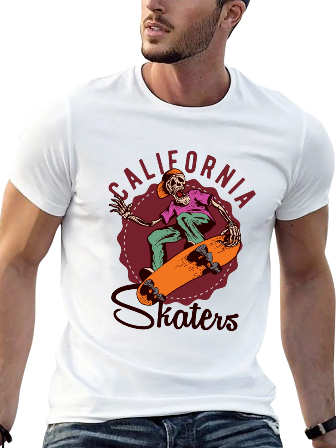 Black California Skaters Graphic Tee - Cool Skeleton Design view 13