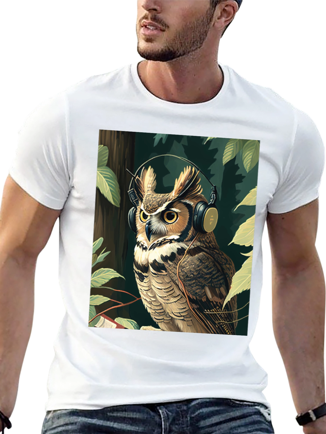 Black Owl with Headphones Graphic Tee - Stylish & Unique view 13