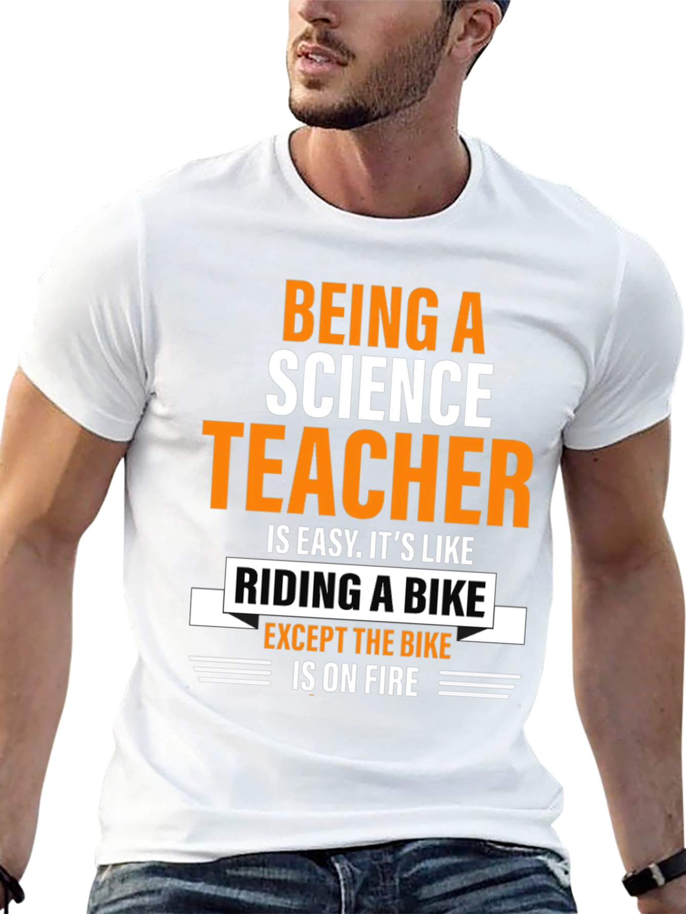Black Science Teacher T-Shirt: Riding a Bike On Fire view 13