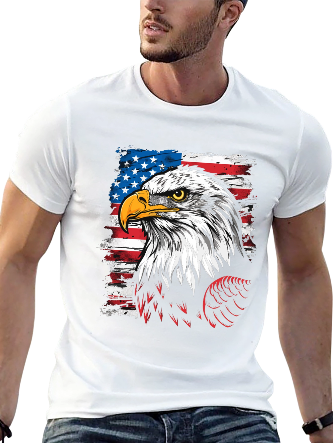 Black Patriotic Eagle USA Flag Men's T-Shirt view 13