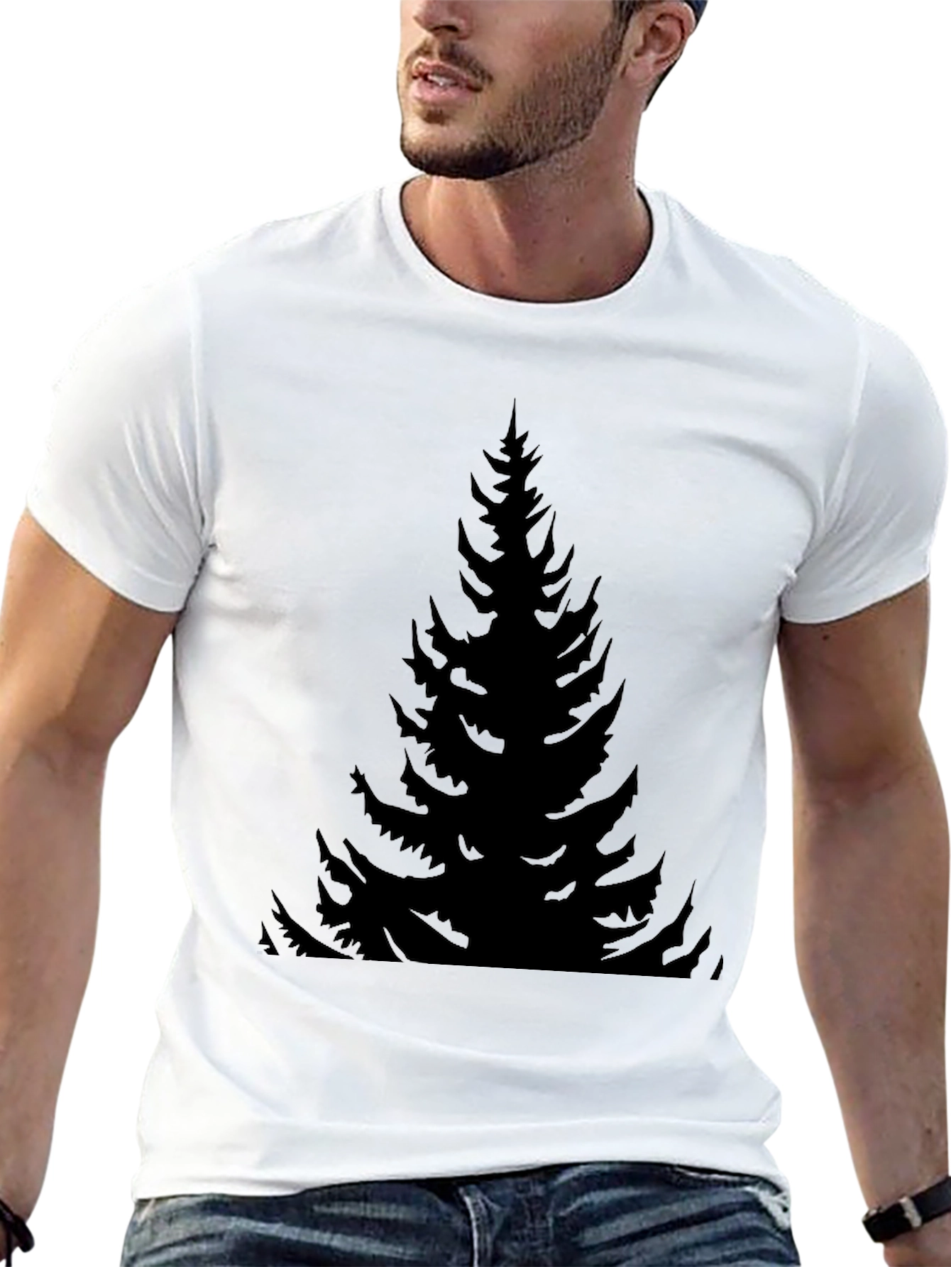 Black Men's Black Pine Tree Graphic T-Shirt view 13
